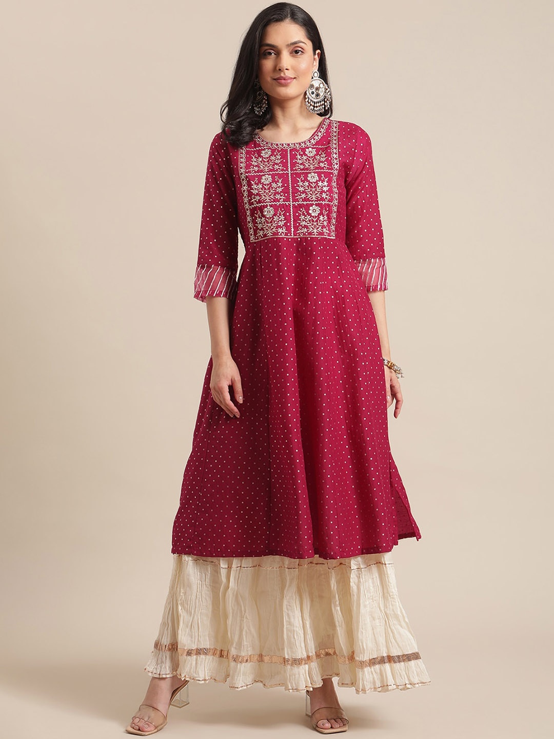 

Varanga Women Magenta Ethnic Motifs Embroidered Thread Work Anarkali Kurta