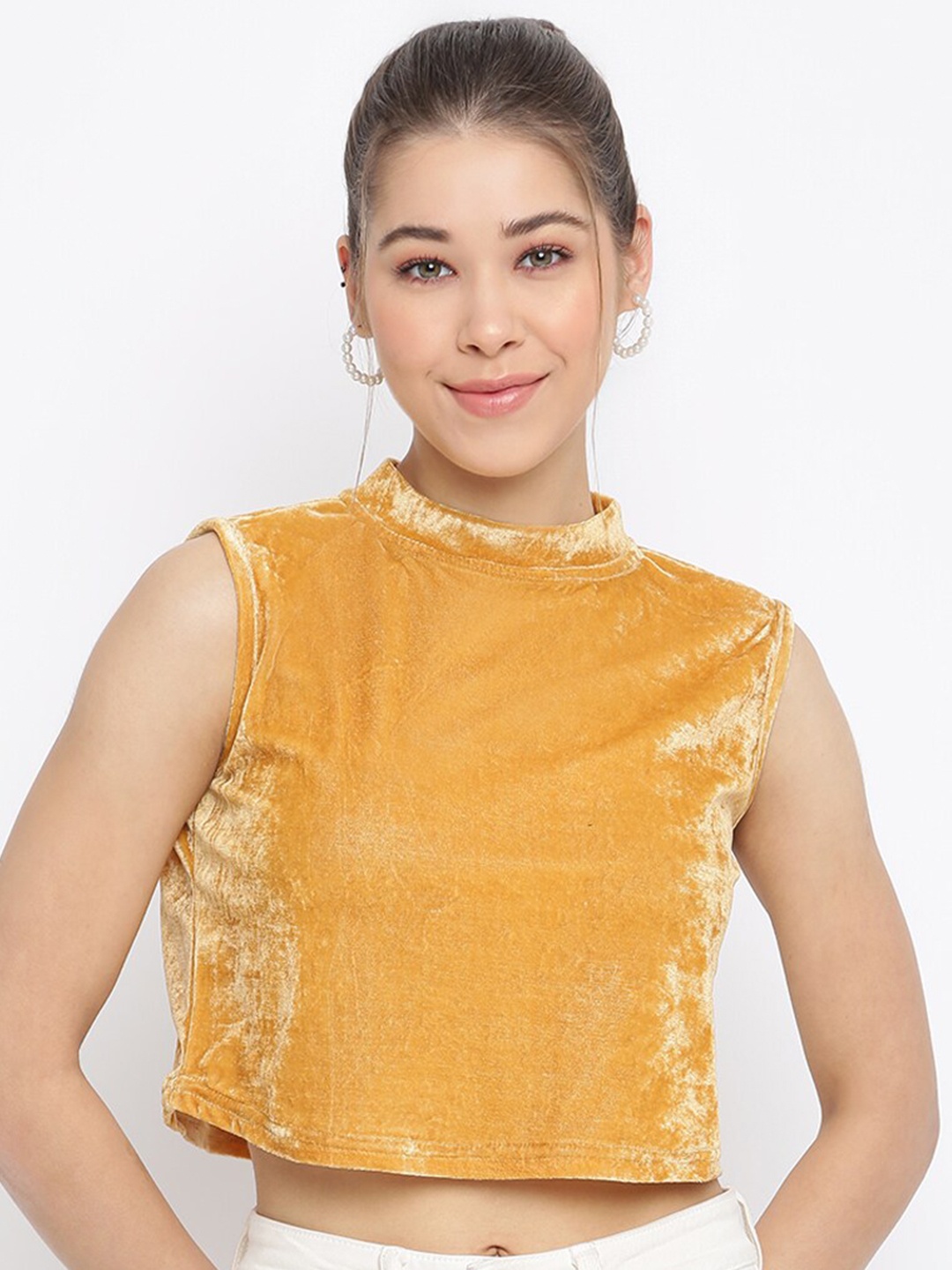 

Mayra Yellow Velvet Crop Top