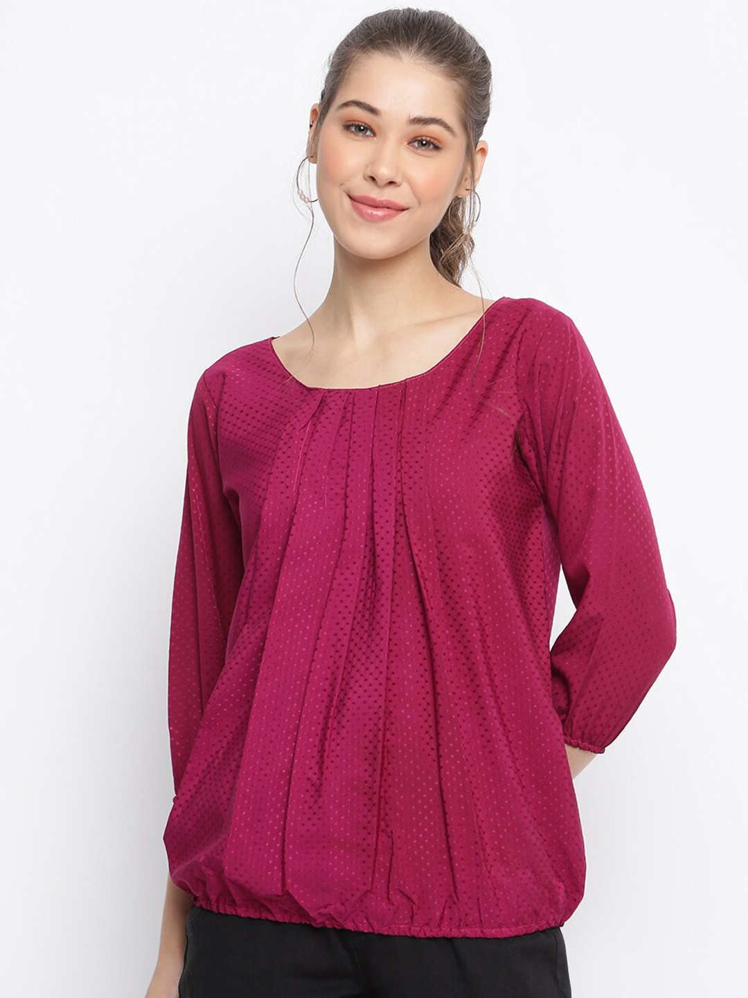 

Mayra Fuchsia Crepe Blouson Top