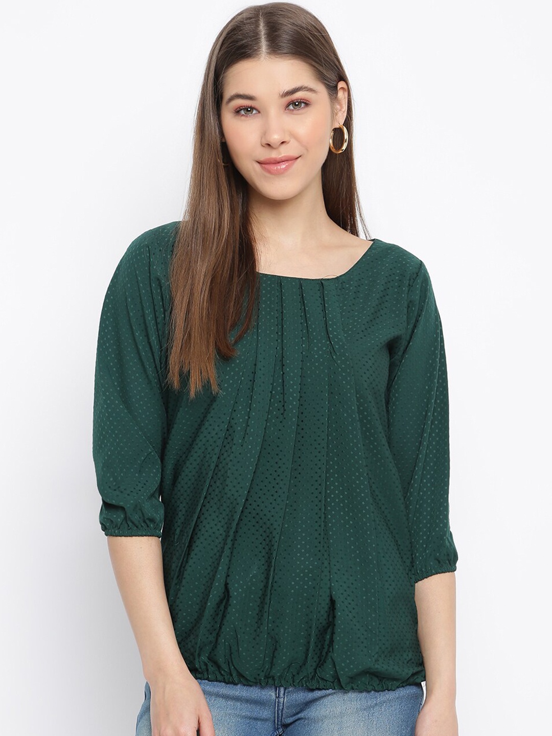 

Mayra Women Green Crepe Blouson Top