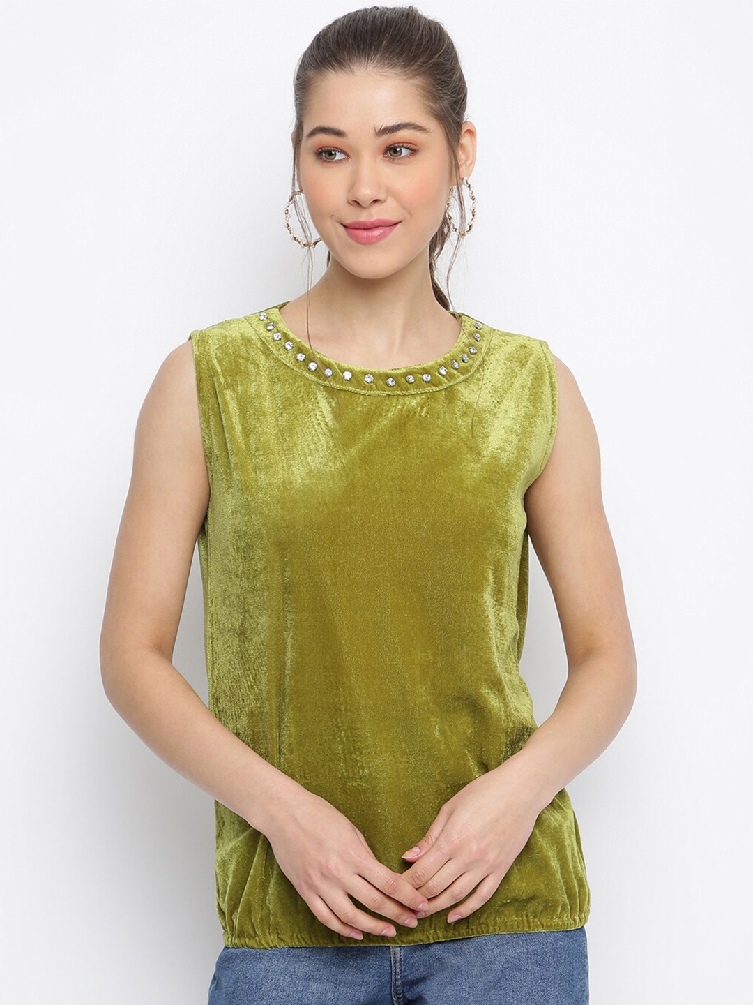 

Mayra Women Green Velvet Top