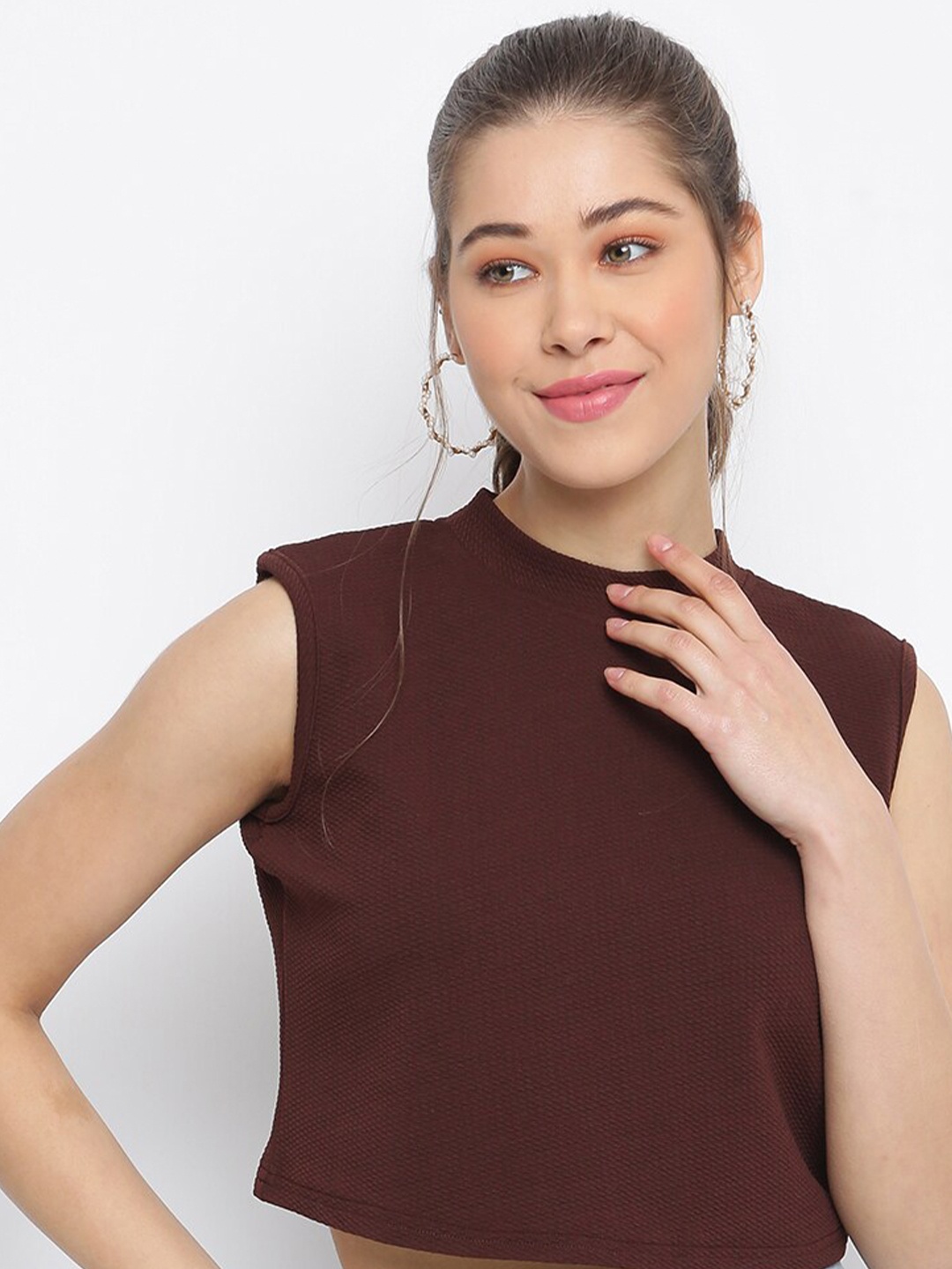 

Mayra Brown Solid Crop Top