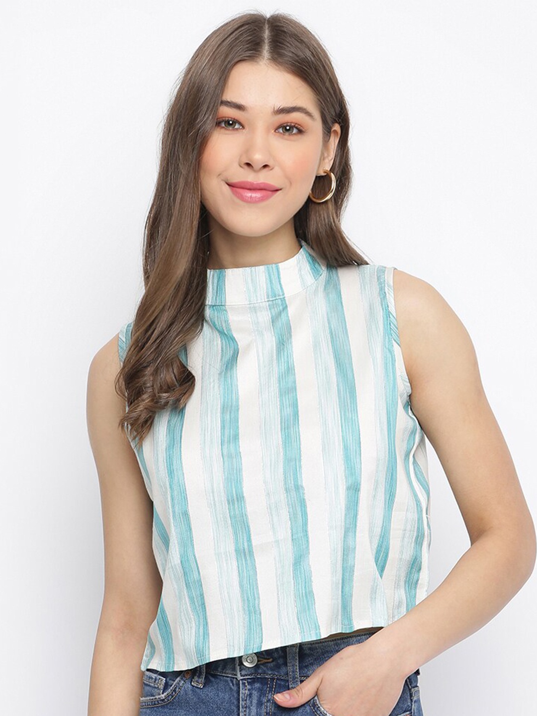 

Mayra White Striped Crop Top