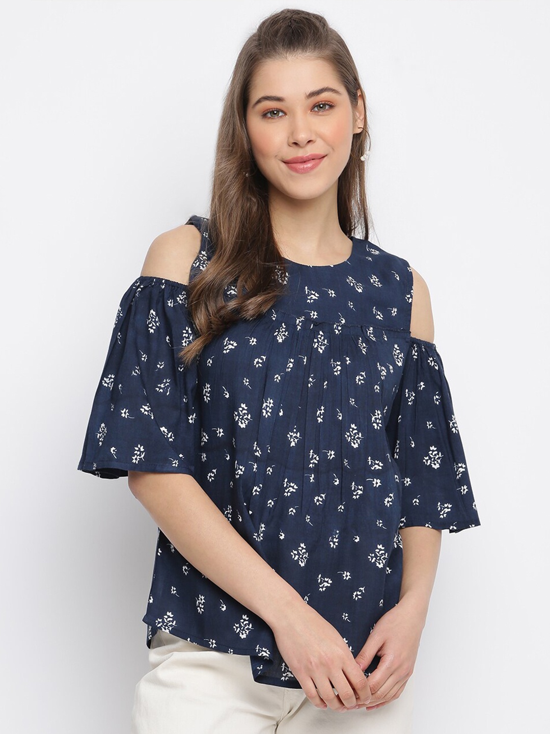 

Mayra Navy Blue Floral Print Top