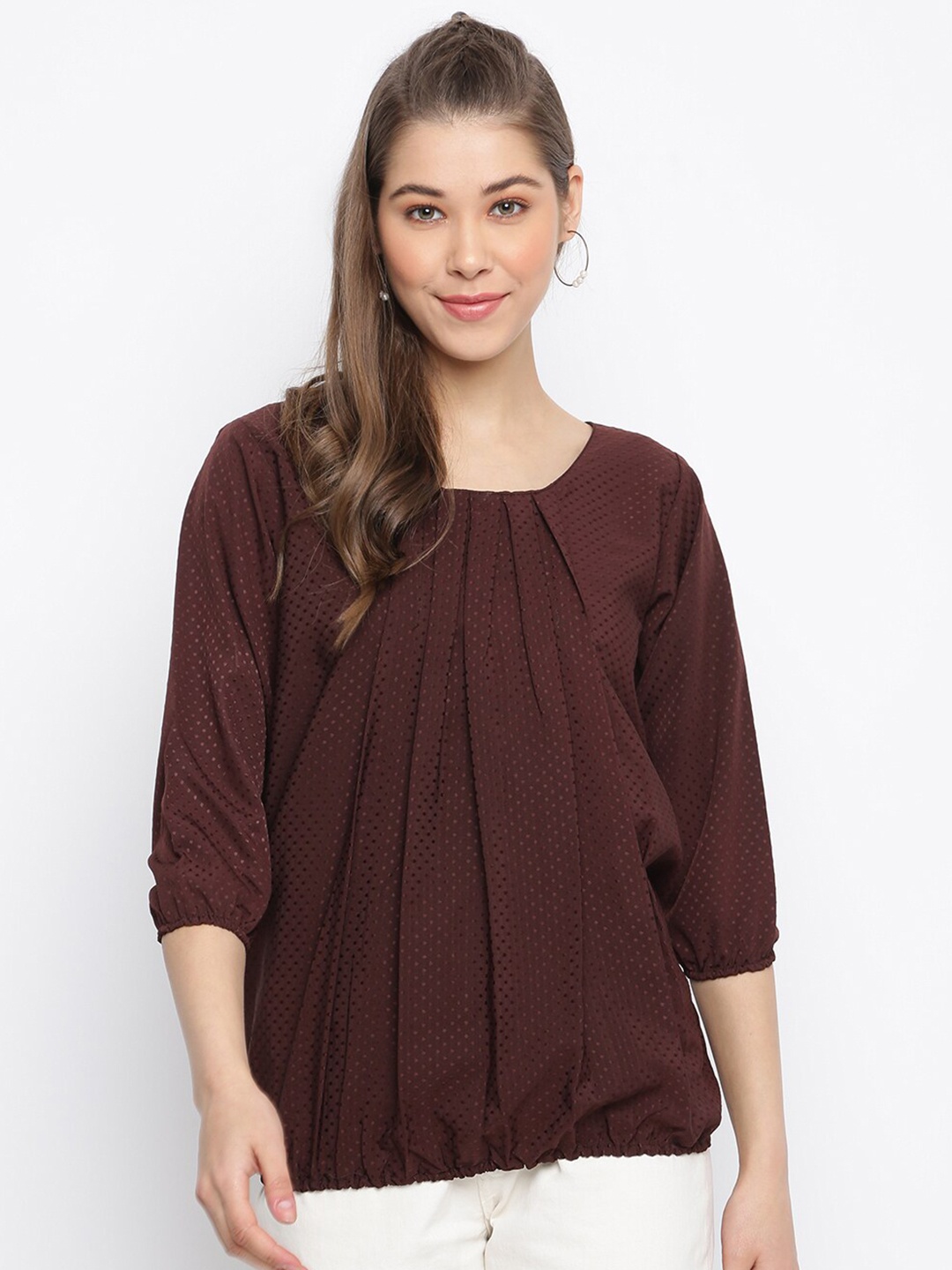 

Mayra Brown Crepe Blouson Top