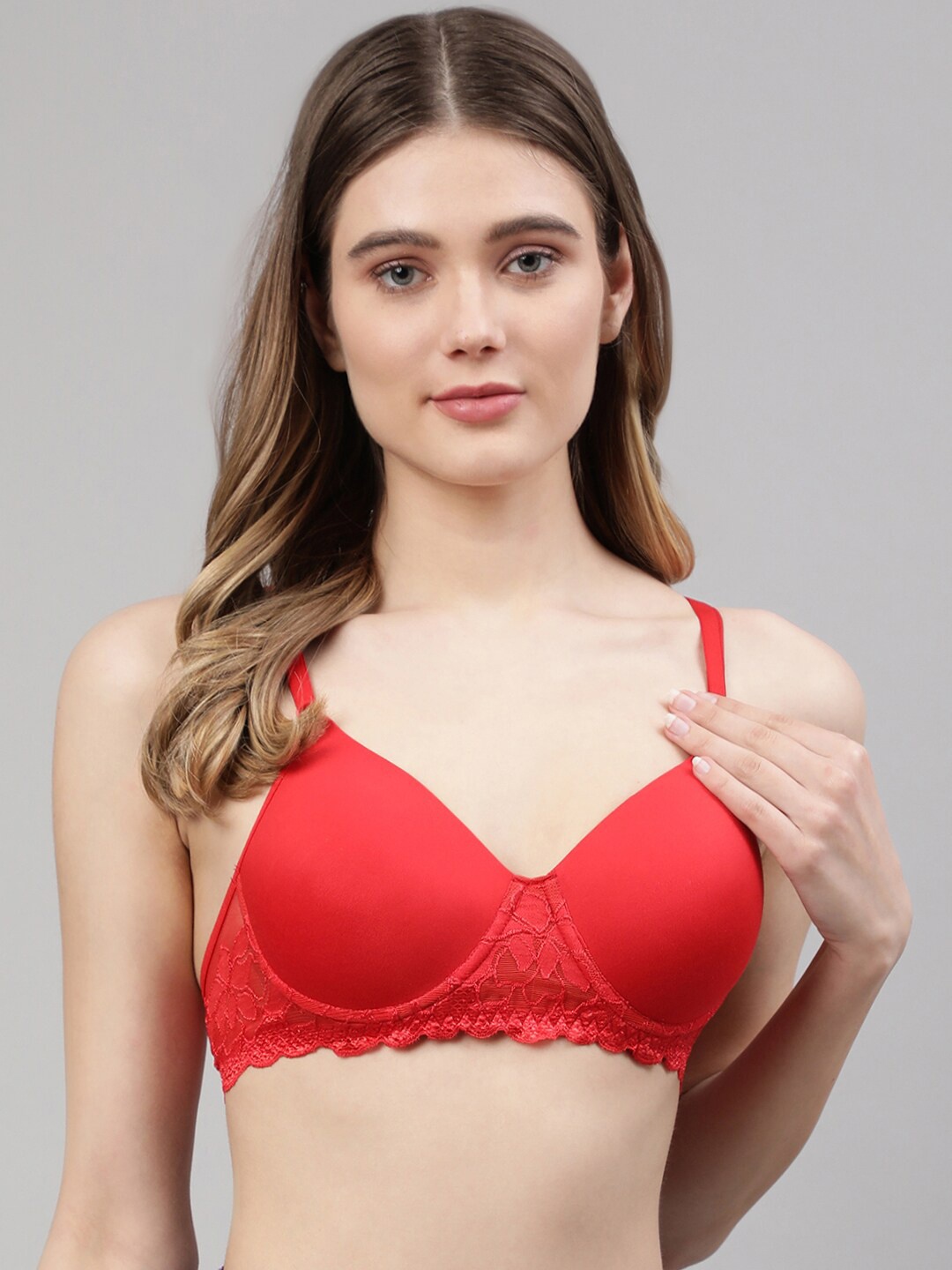 

CUKOO Red Solid Lightly Padded Everyday Bra