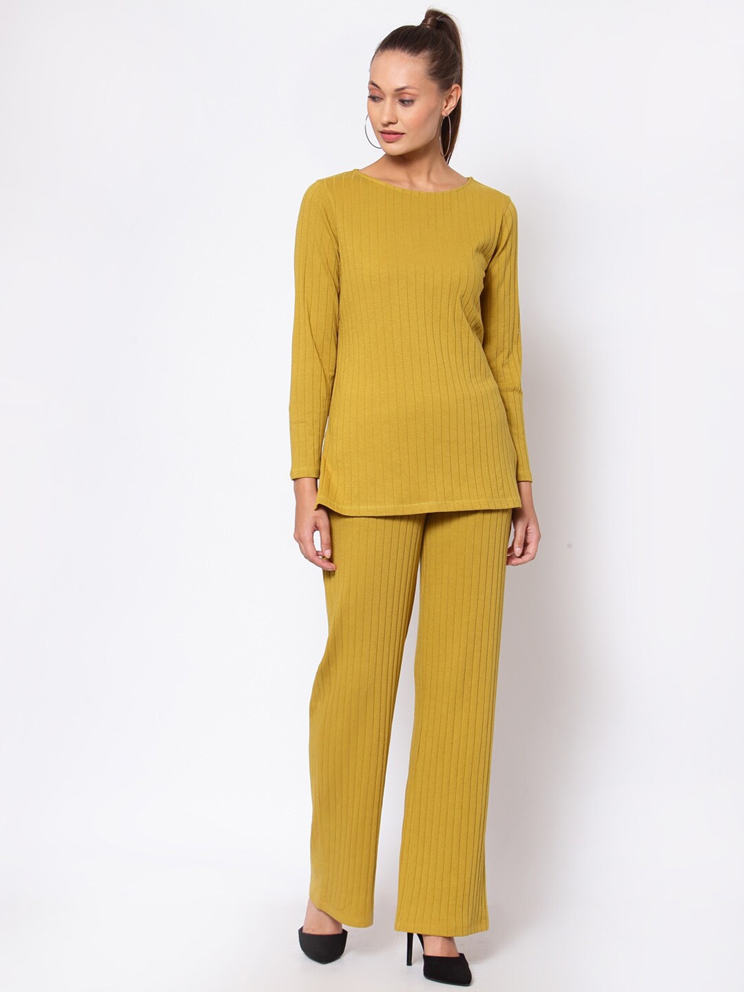 

YOONOY Women Mustard Striped Top with Trousers