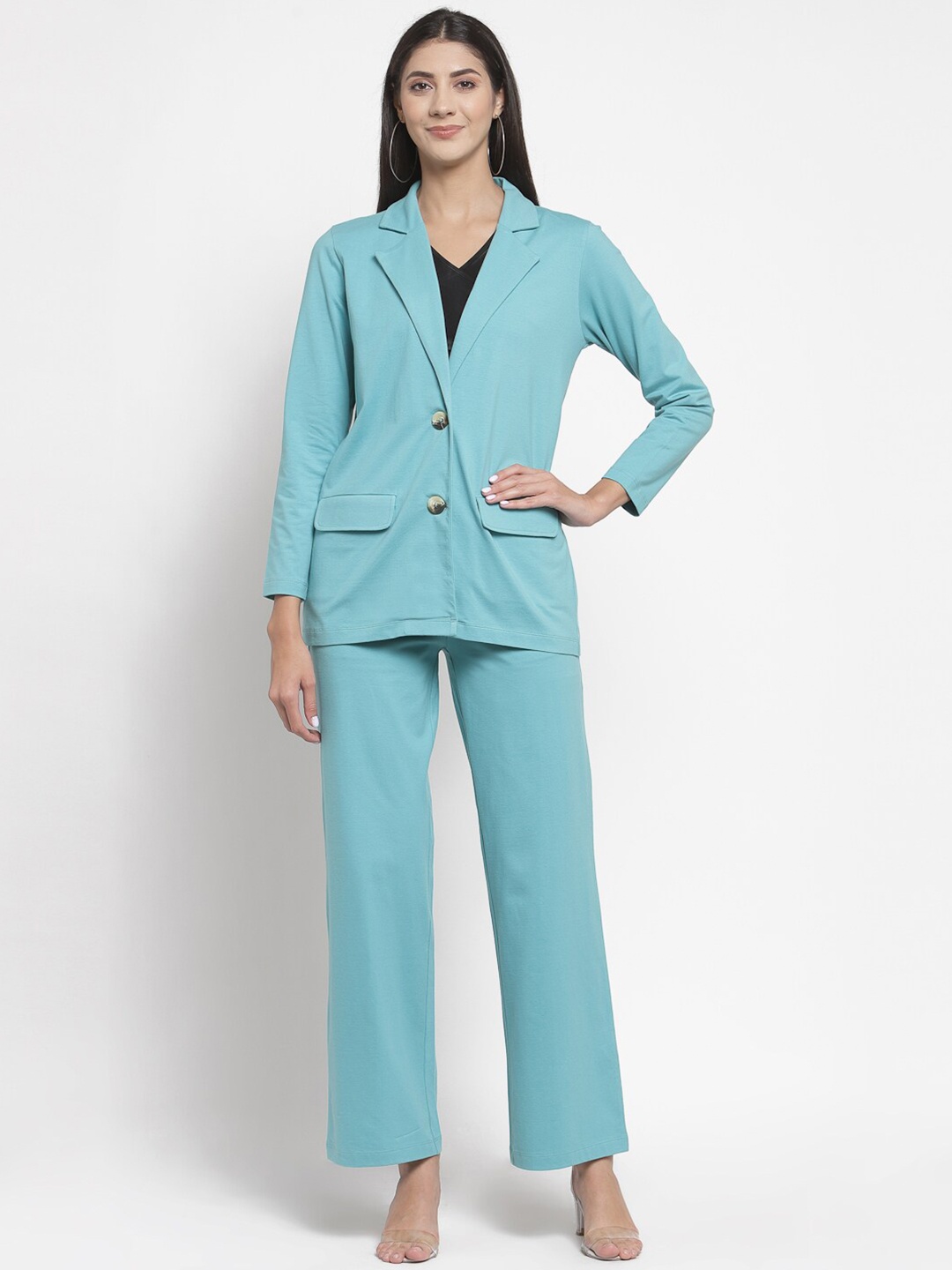 

YOONOY Women Aqua Green 2 Pieces Double Breast Blazer & Trouser Formal Suit