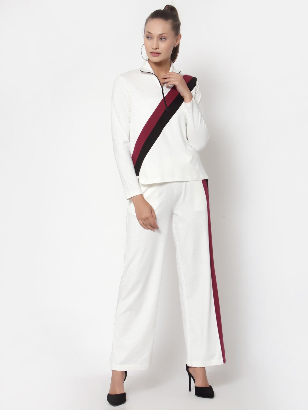 

YOONOY Women Off White Solid Top & Palazzo
