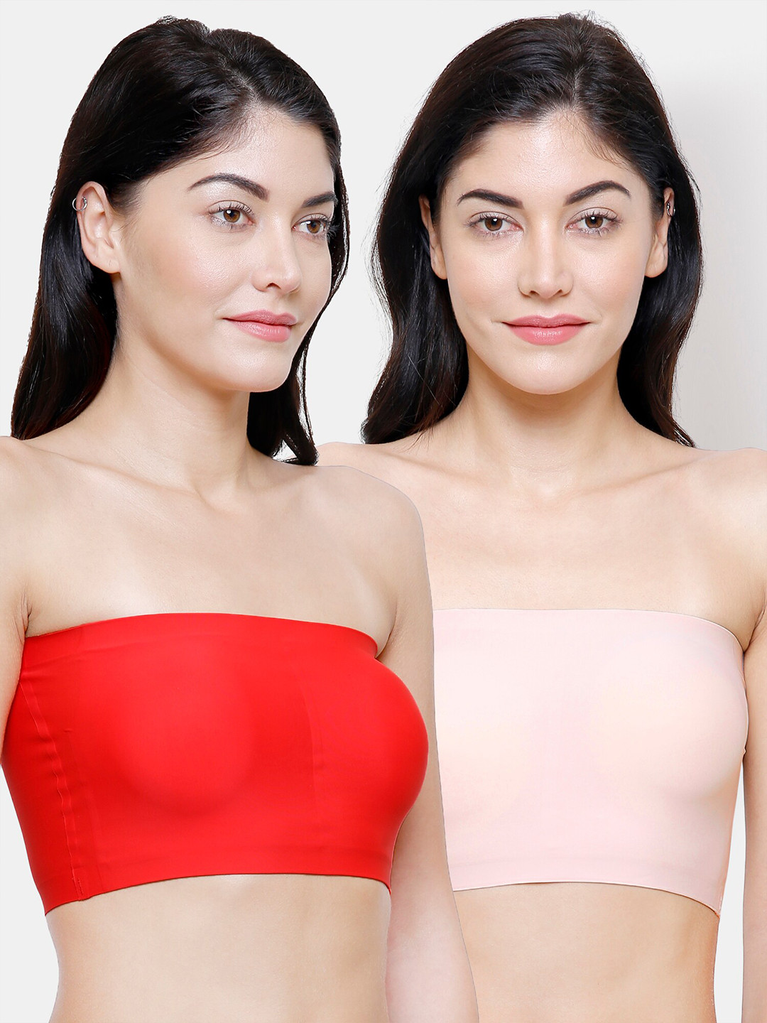 

FashionRack Set Of 2 Red & Beige Bandeau Lightly Padded & Non Wired Solid Bra