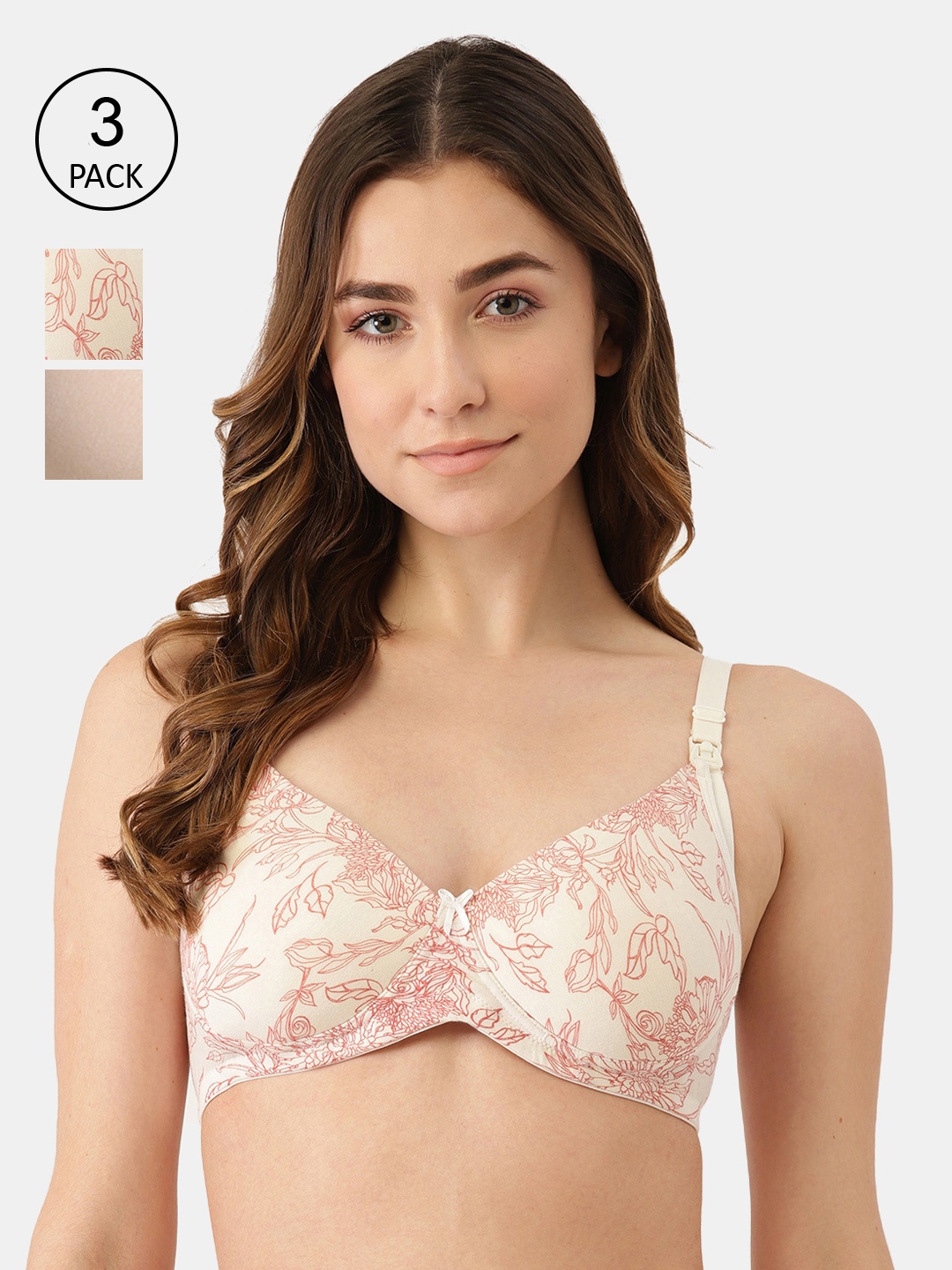 

Inner Sense Off White & Beige Floral Bra Lightly Padded