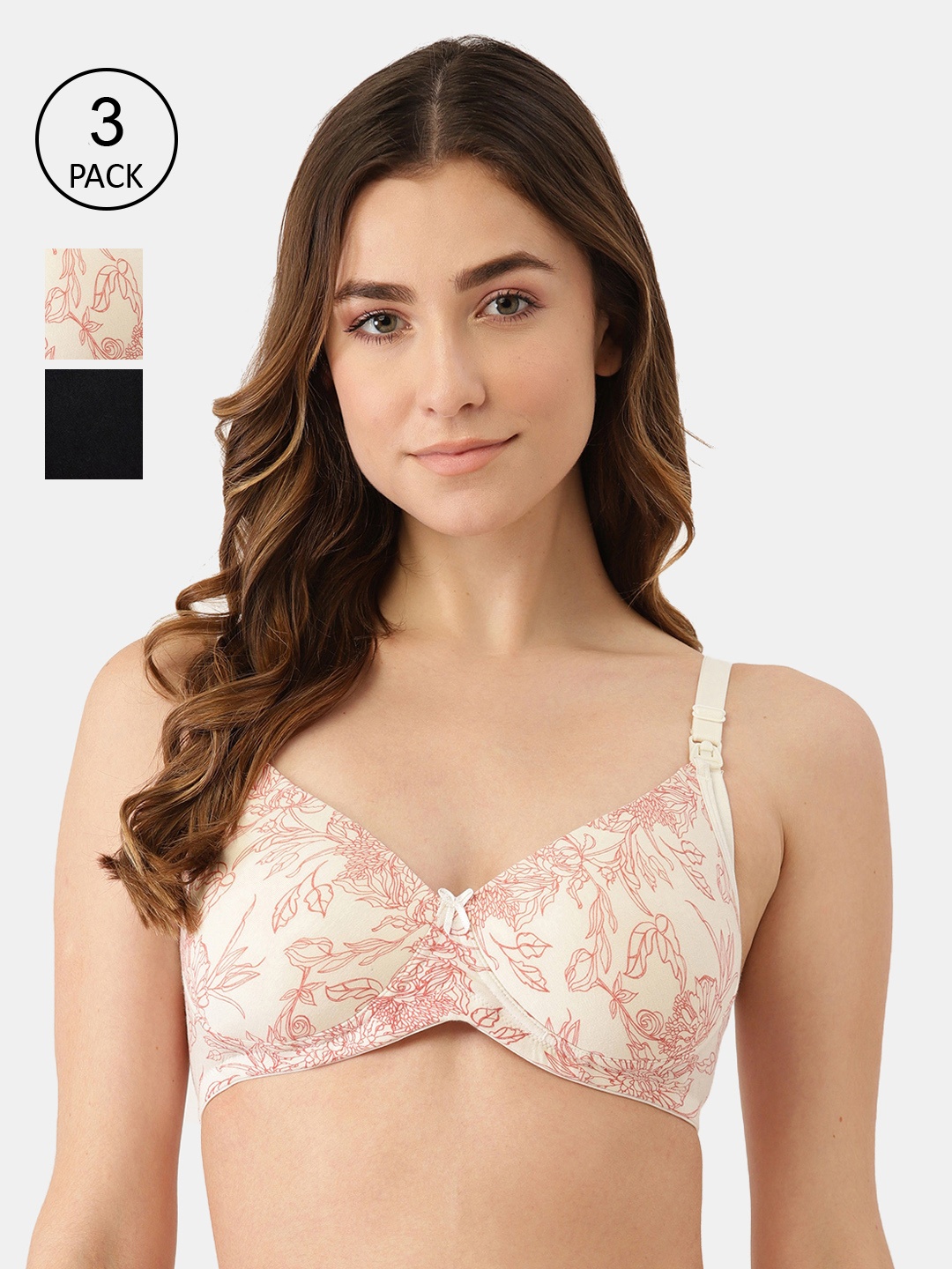 

Inner Sense Black & Off White Floral Bra Lightly Padded