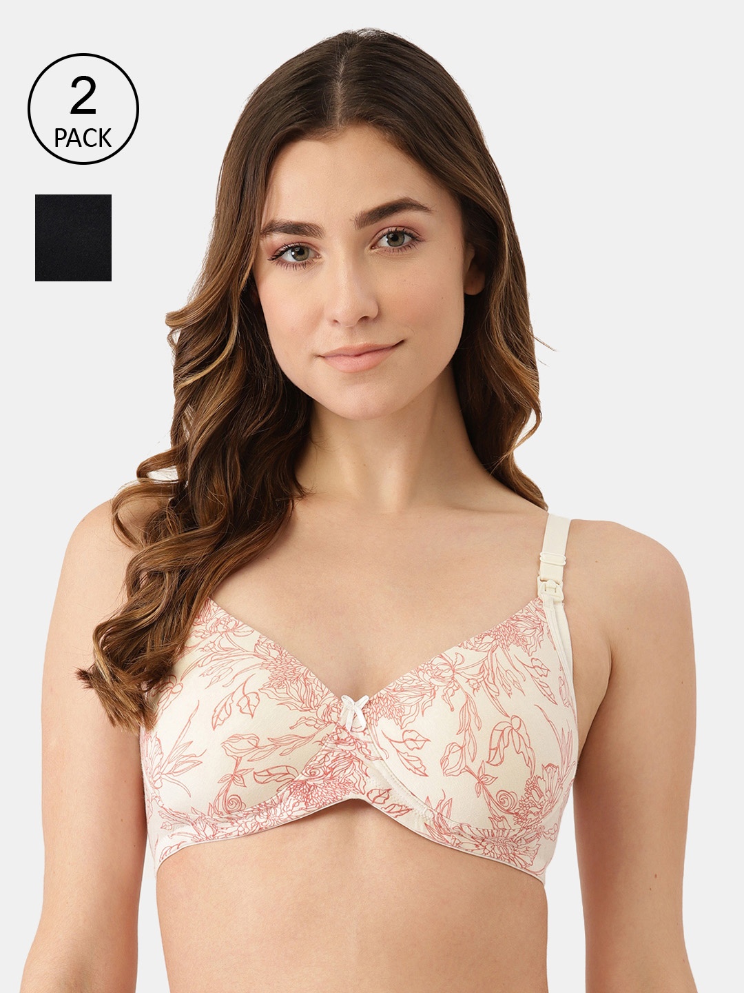 

Inner Sense Black & Beige Floral Bra Lightly Padded