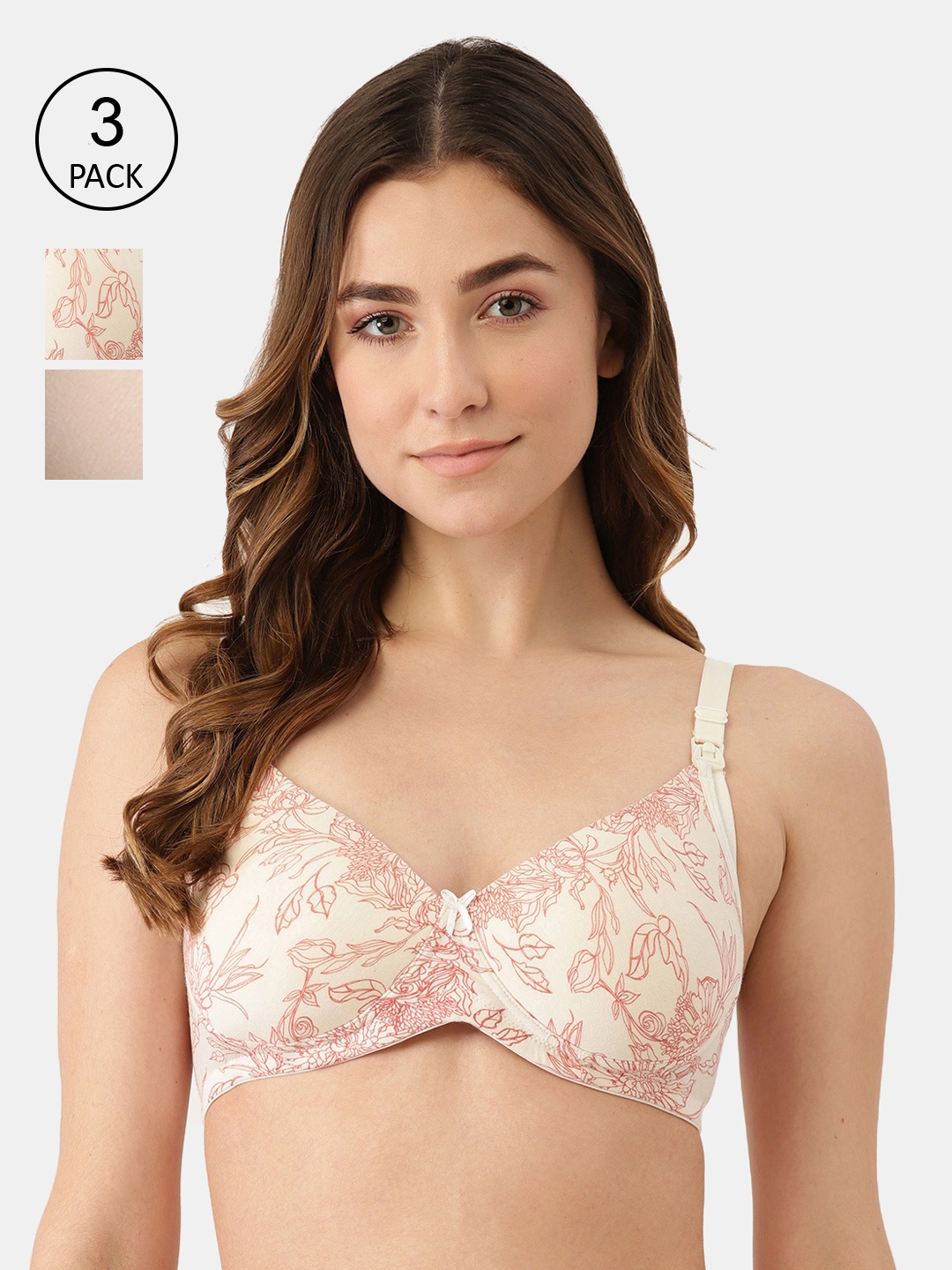 

Inner Sense Off White & Beige Floral Bra Lightly Padded