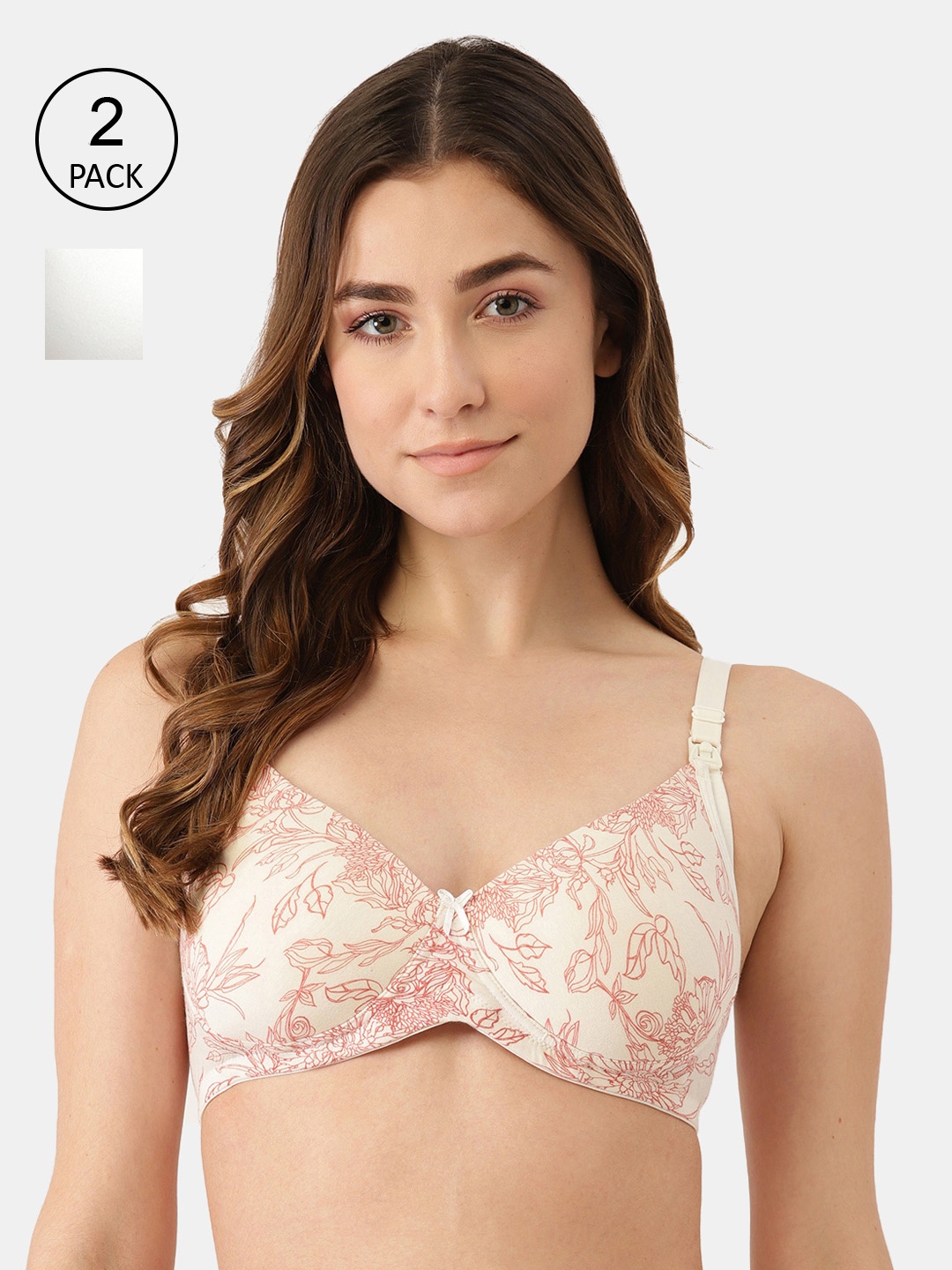 

Inner Sense White & Red Floral Bra Lightly Padded