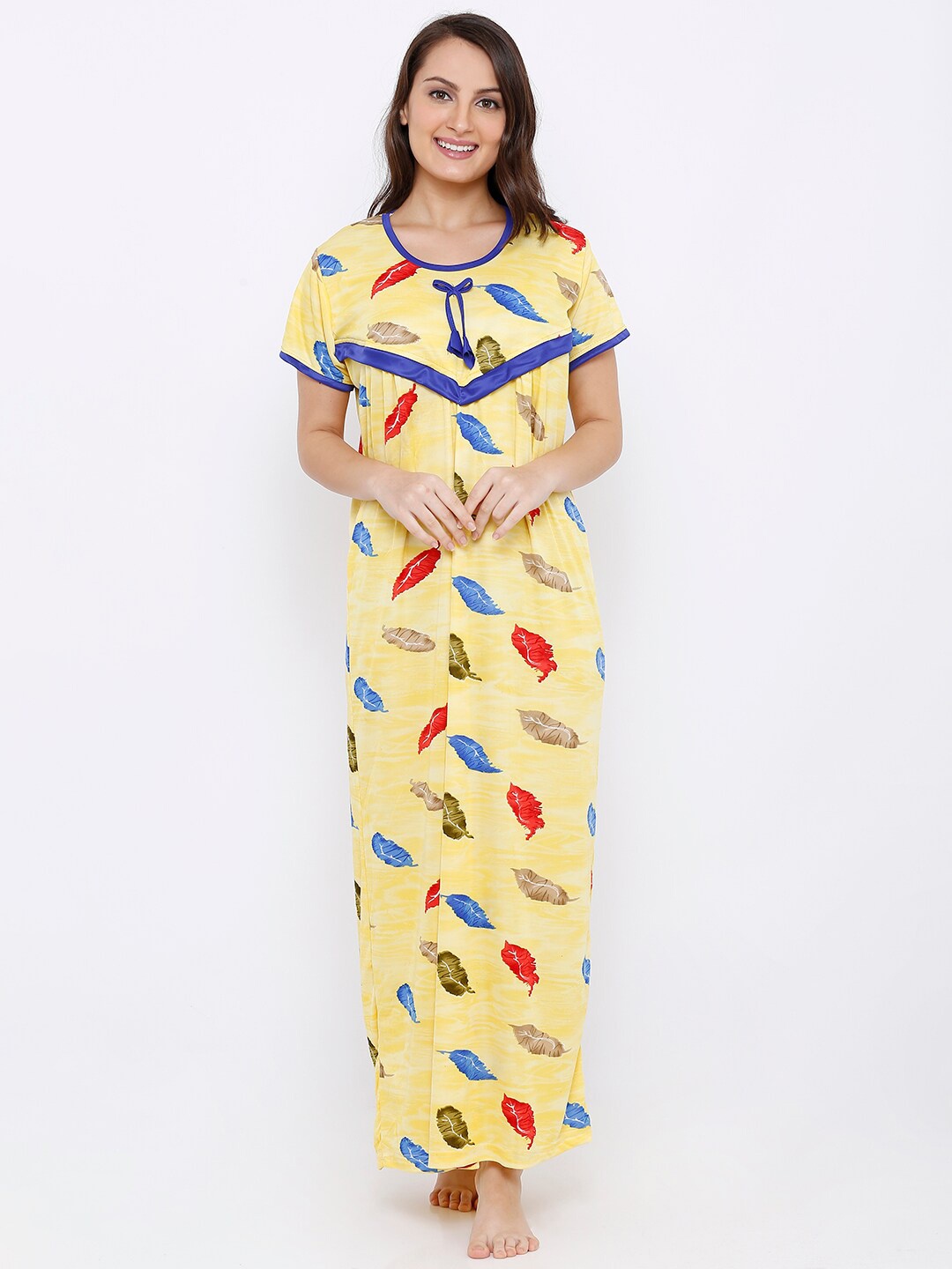 

Pretty Awesome Yellow & Red Floral Printed Maternity Maxi Nightdress