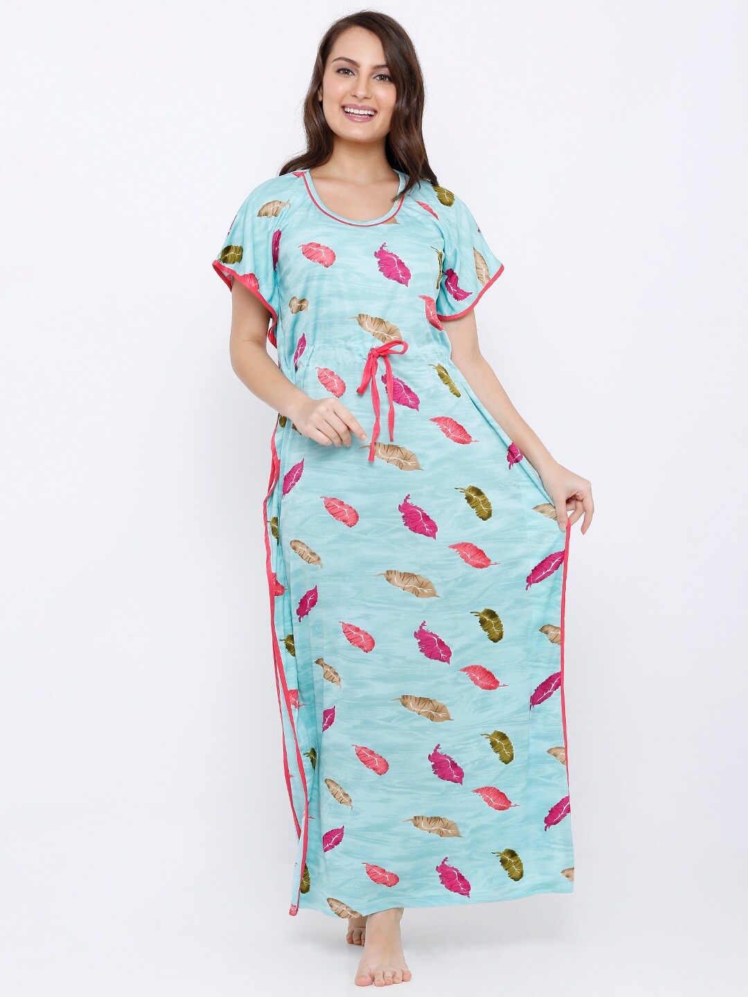 

Pretty Awesome Green Printed Maxi Kaftan Nightdress