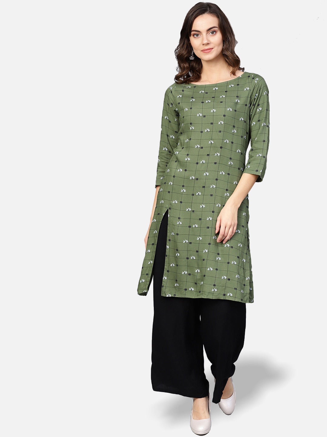 

Jompers Women Olive Green Ethnic Motifs Kurta