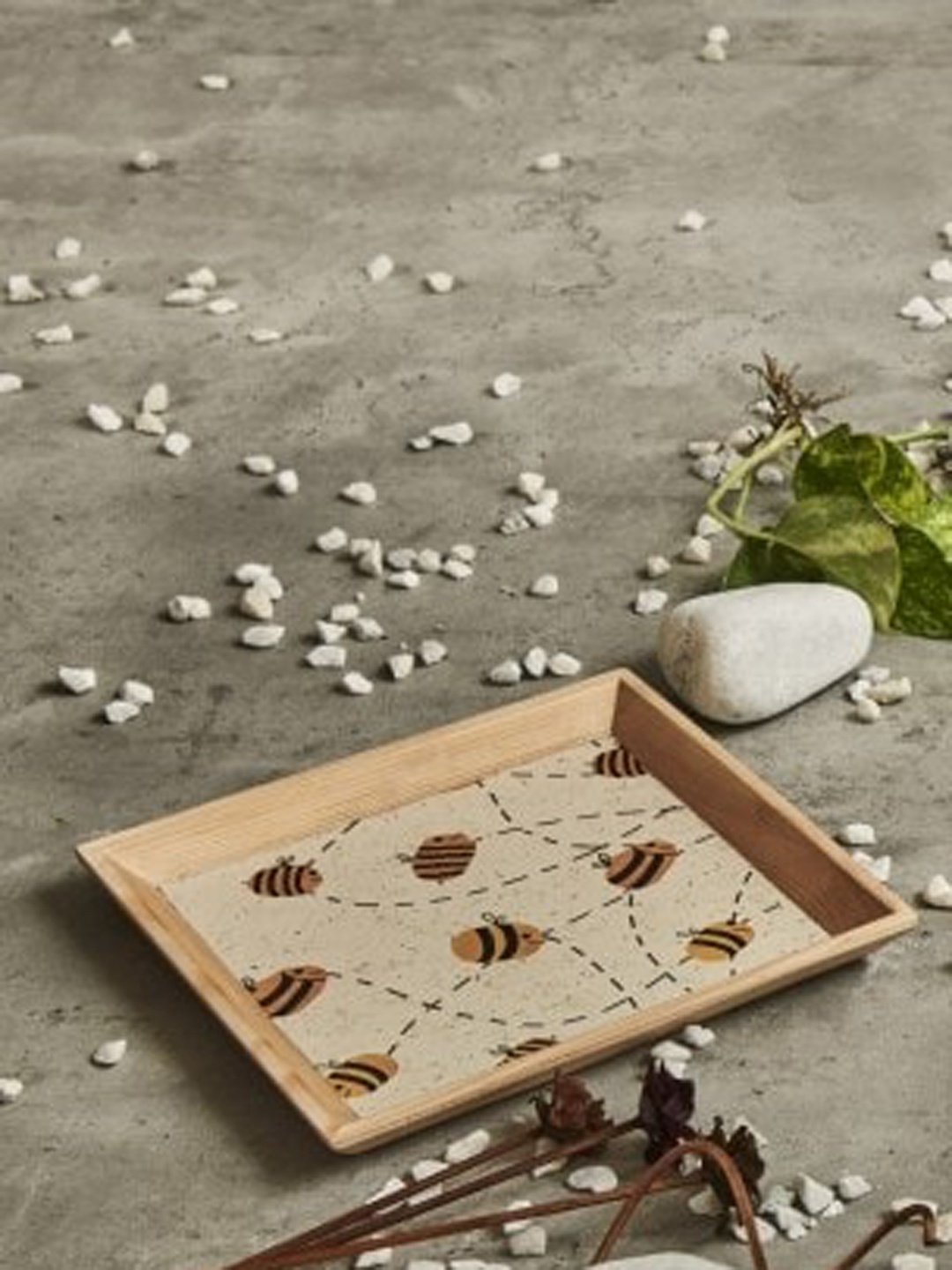 

A Tiny Mistake Beige Buzz Bee Printed Serving Tray