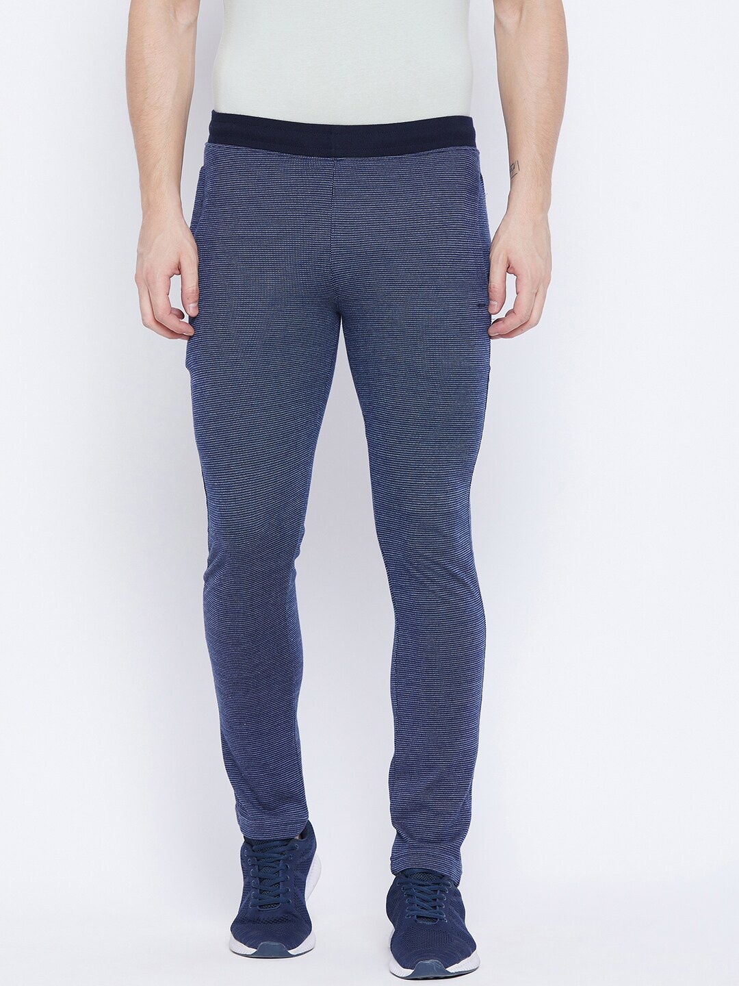 

Okane Men Navy Blue Self-Design Track Pant