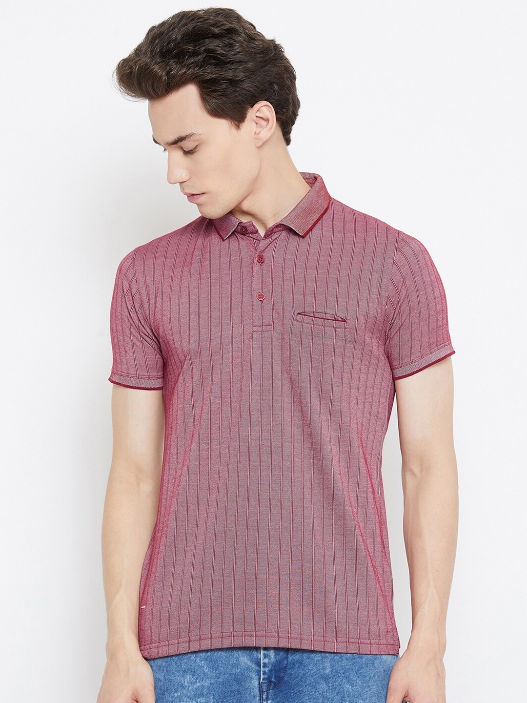 

Okane Men Maroon Polo Collar Cotton T-shirt