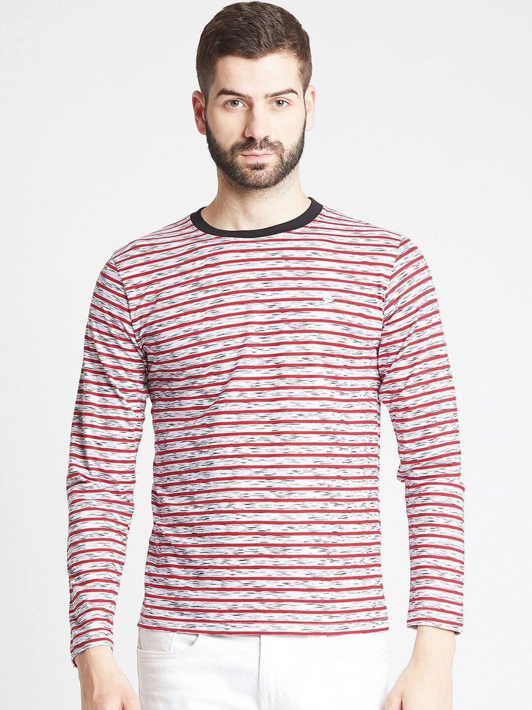 

Okane Men Red & White Striped T-shirt