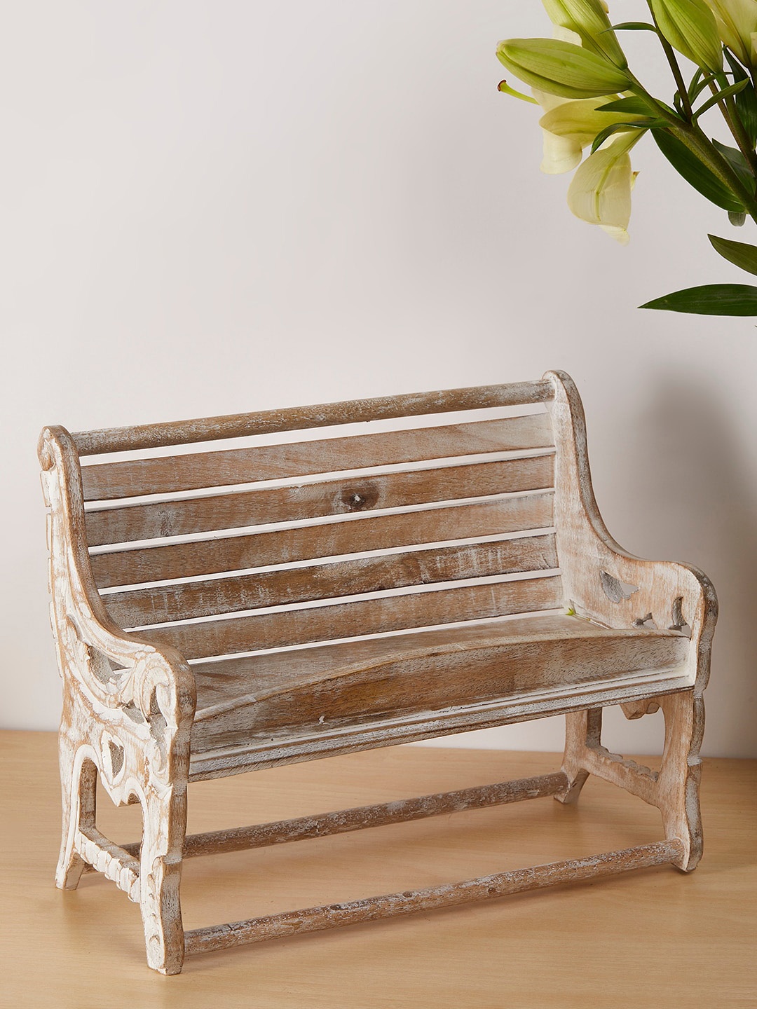 

The Wishing Chair White & Brown Alice Antique Fancy Bench Showpiece
