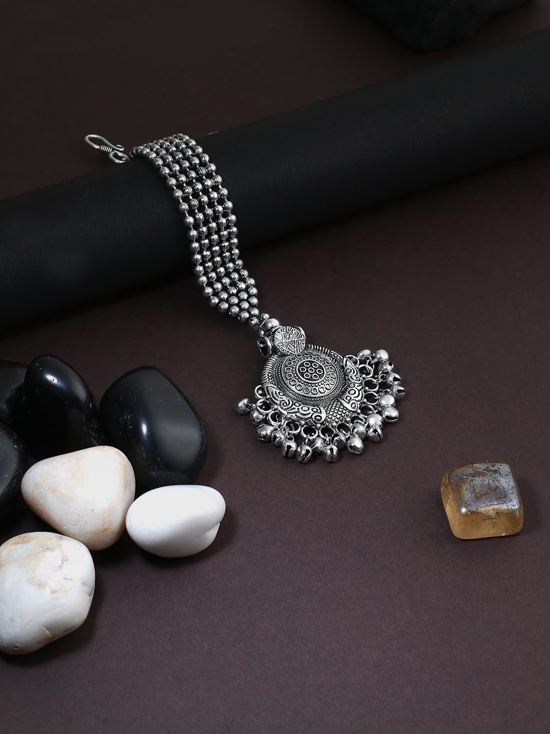 

Adwitiya Collection Silver-Plated Oxidised Maang Tikka