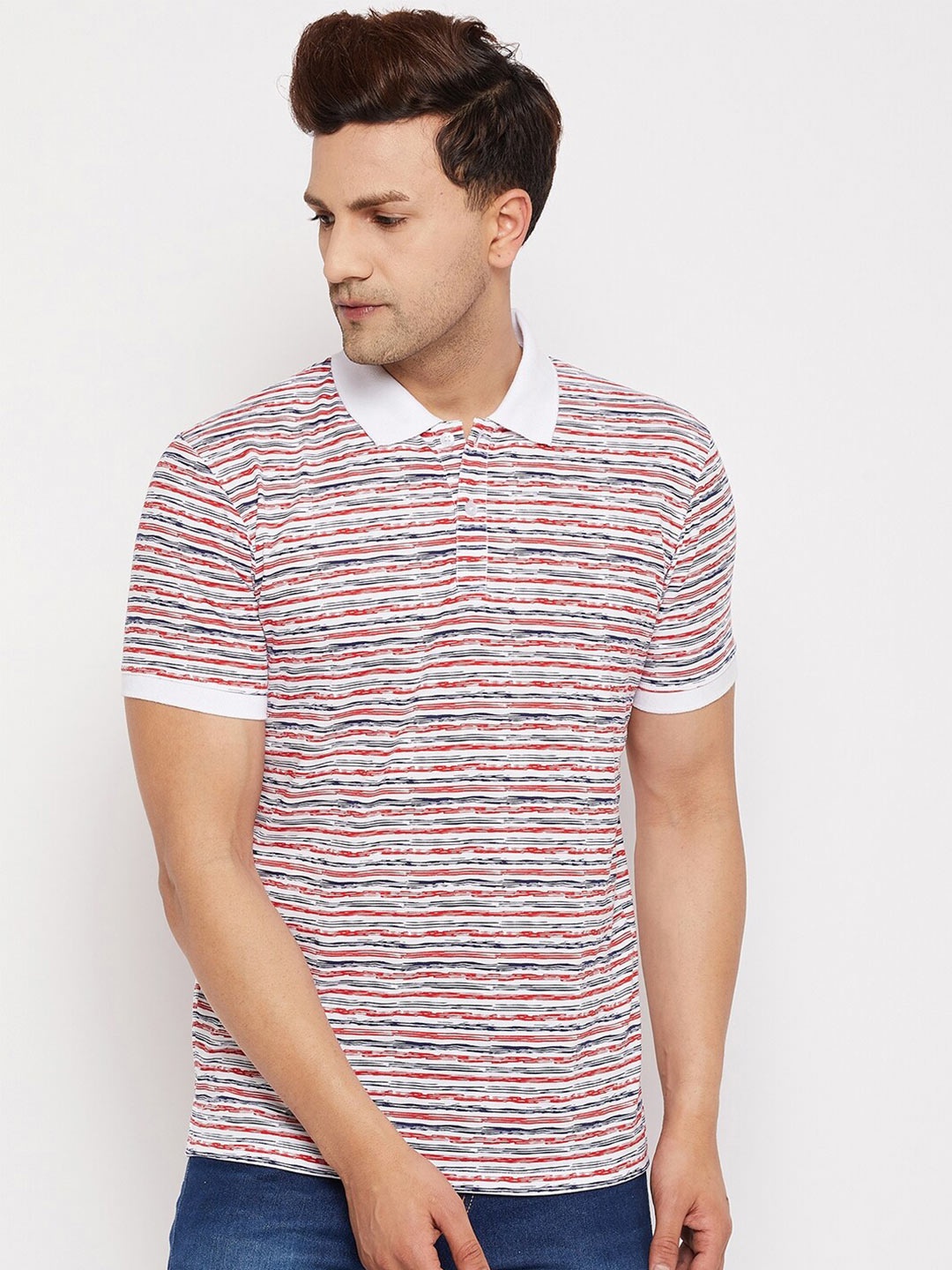 

WILD WEST Men Red & Blue Printed Polo Collar T-shirt