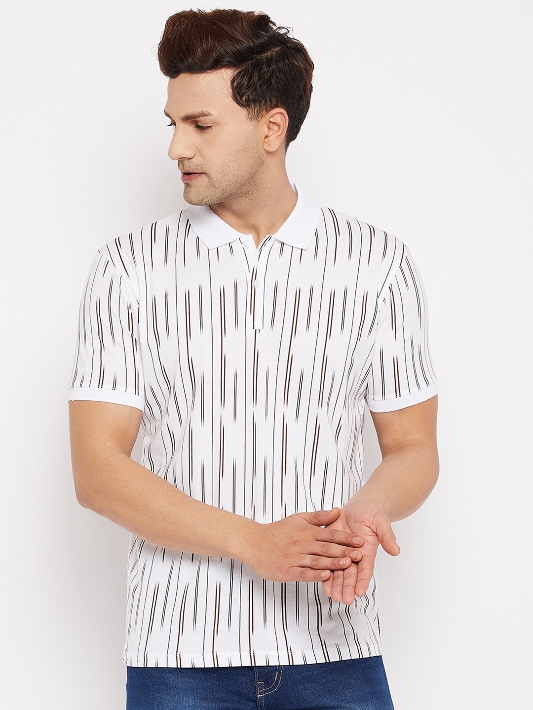 

WILD WEST Men White Printed Polo Collar T-shirt