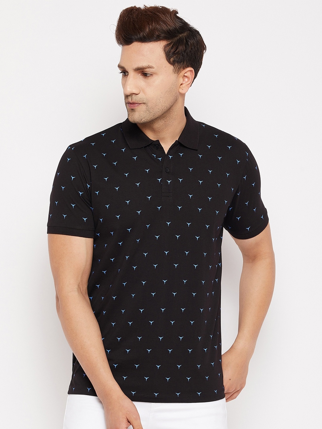 

WILD WEST Men Black Printed Polo Collar T-shirt