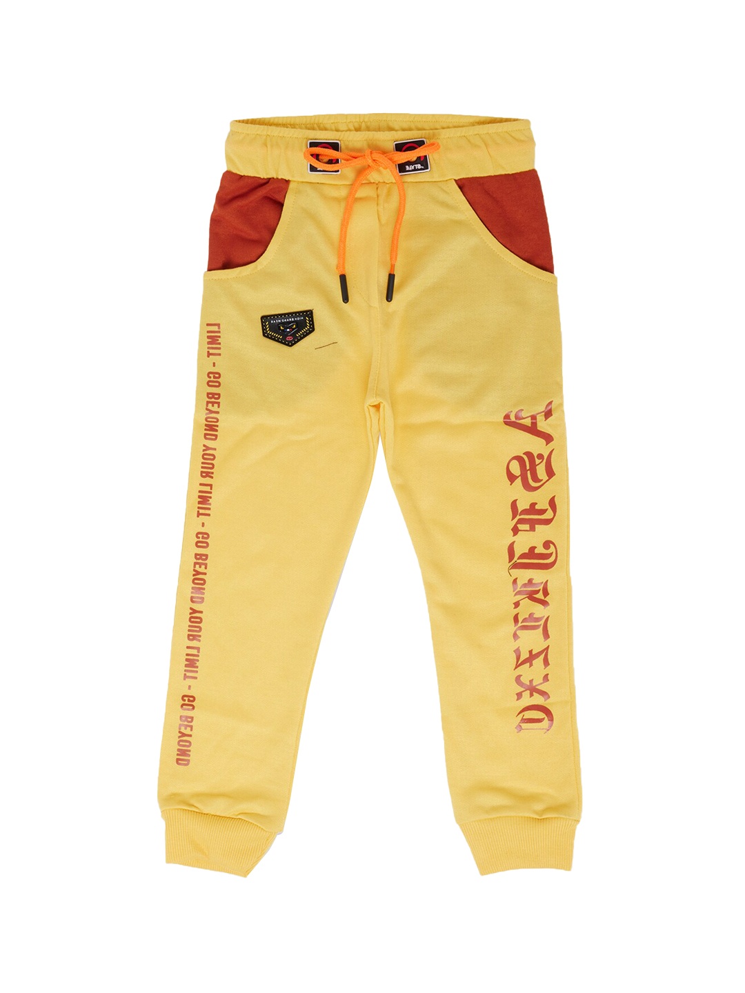 

earth conscious Boys Yellow Typography Printed Relaxed-Fit Joggers
