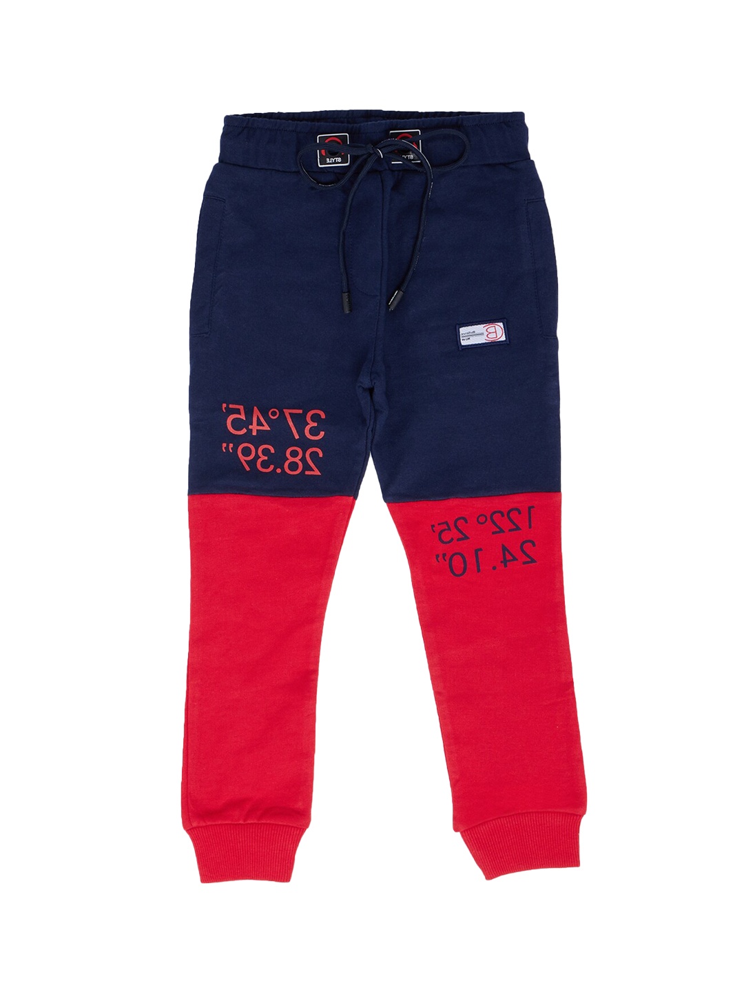 

earth conscious Boys Navy Blue & Red Colourblocked Relaxed-Fit Joggers