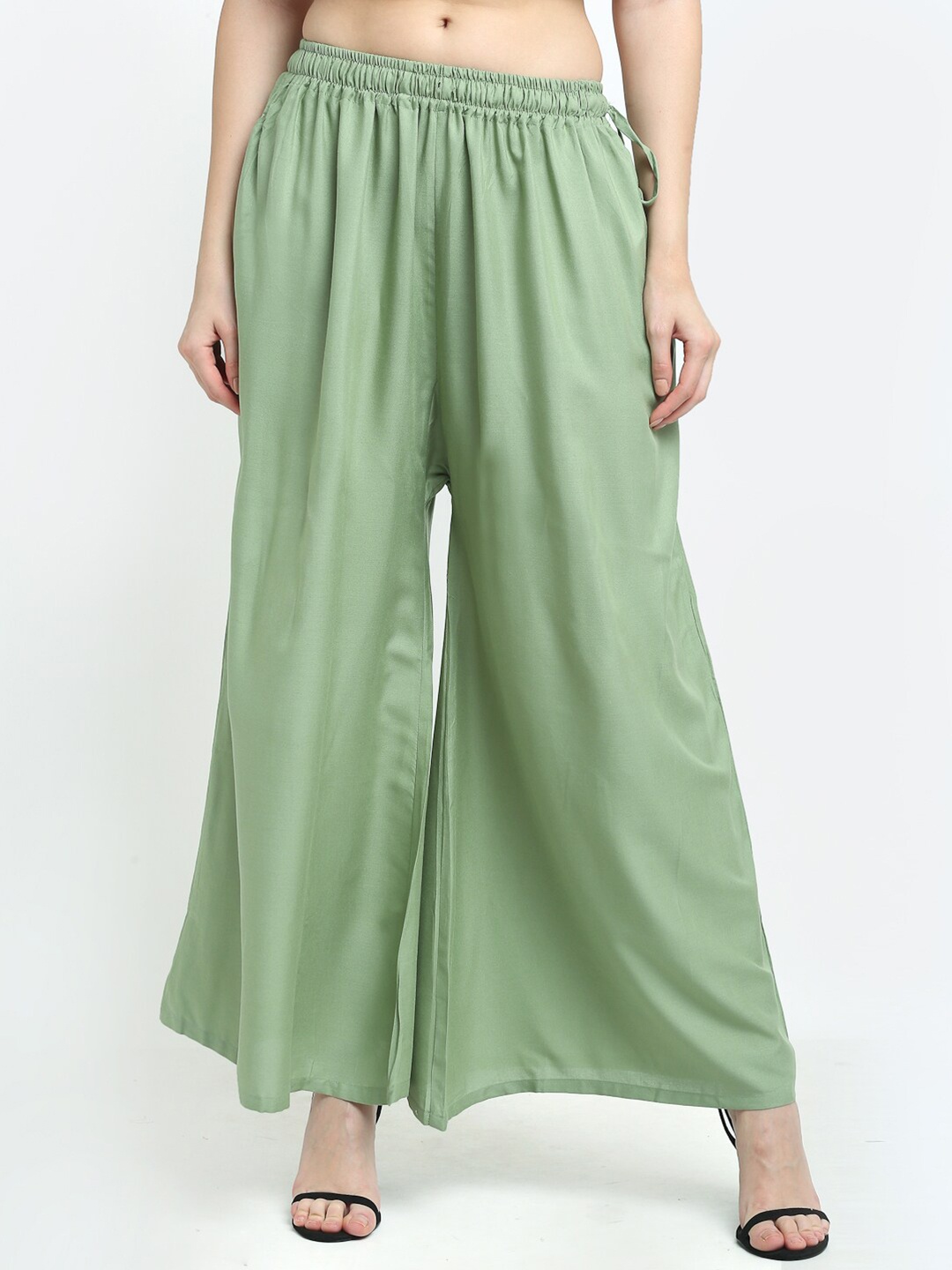 

TAG 7 Women Sage Green Solid Flared Fit Ethnic Palazzos