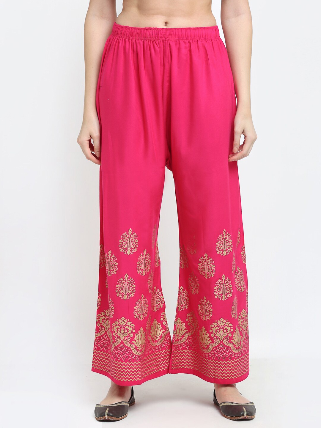 

TAG 7 Women Pink & Golden Ethnic Motifs Printed Ethnic Palazzos