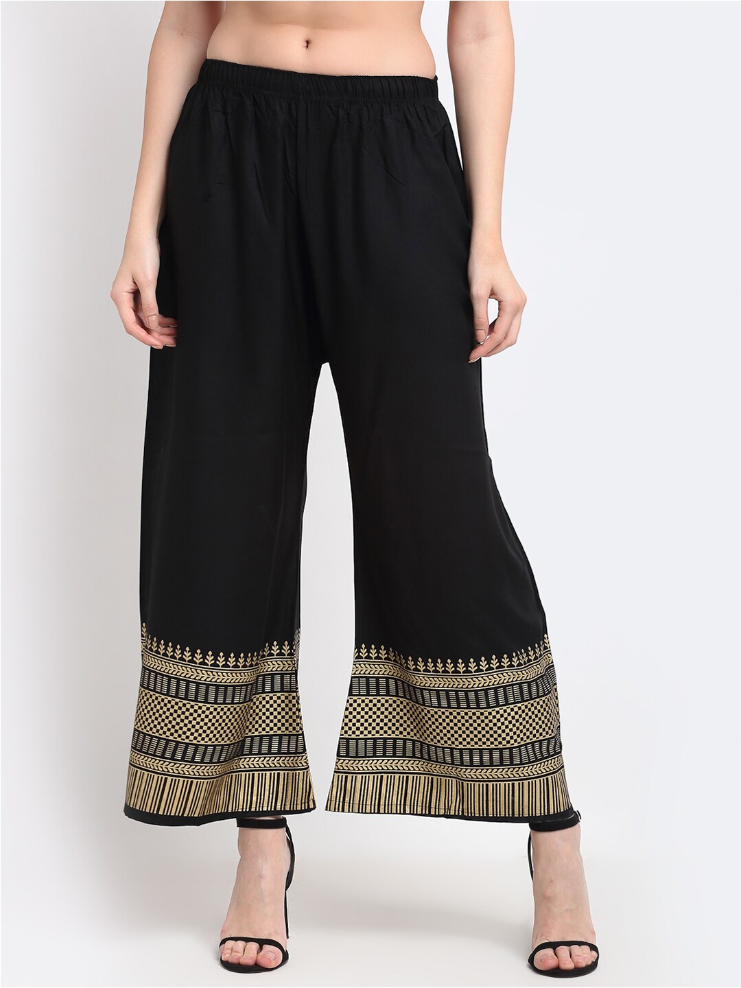 

TAG 7 Women Black & Beige Printed Flared Ethnic Palazzos