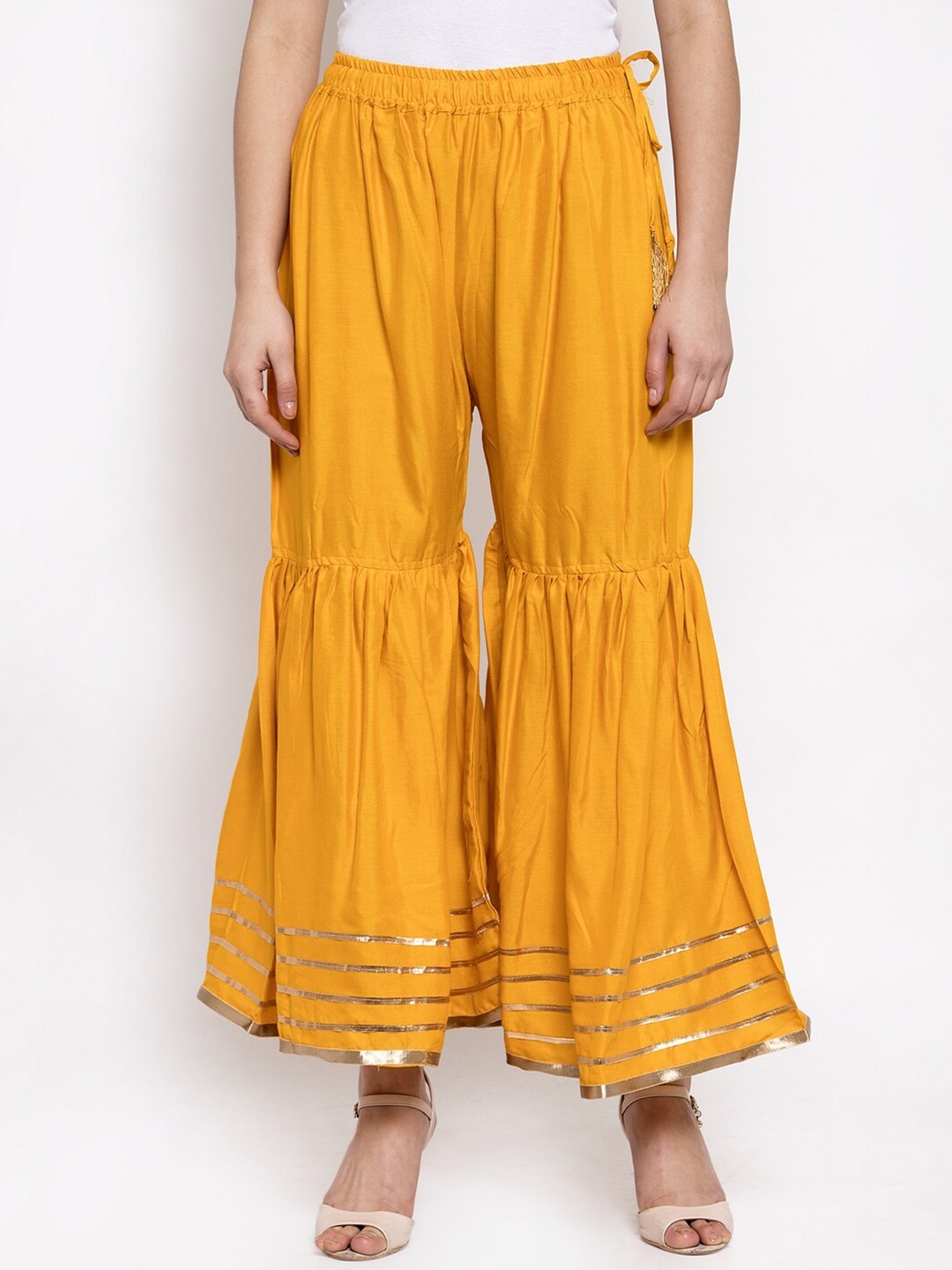 

TAG 7 Women Yellow & Golden Hem Design Flared Ethnic Sharara