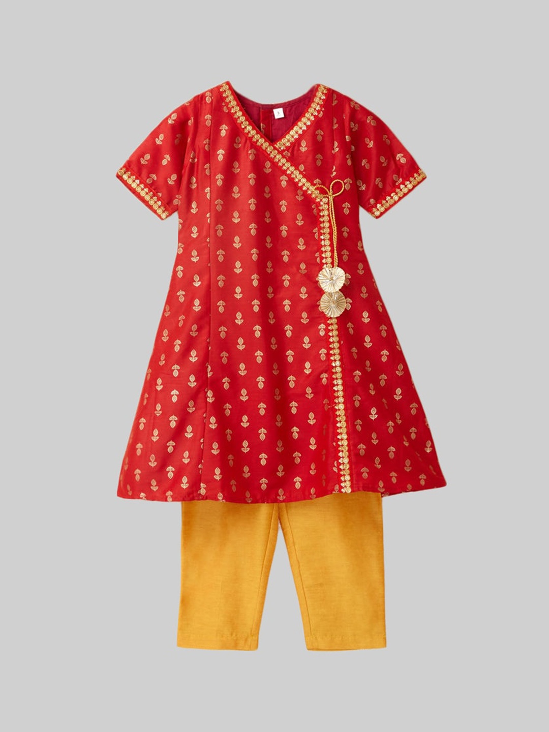 

The Magic Wand Girls Red Angrakha Kurta with Trousers