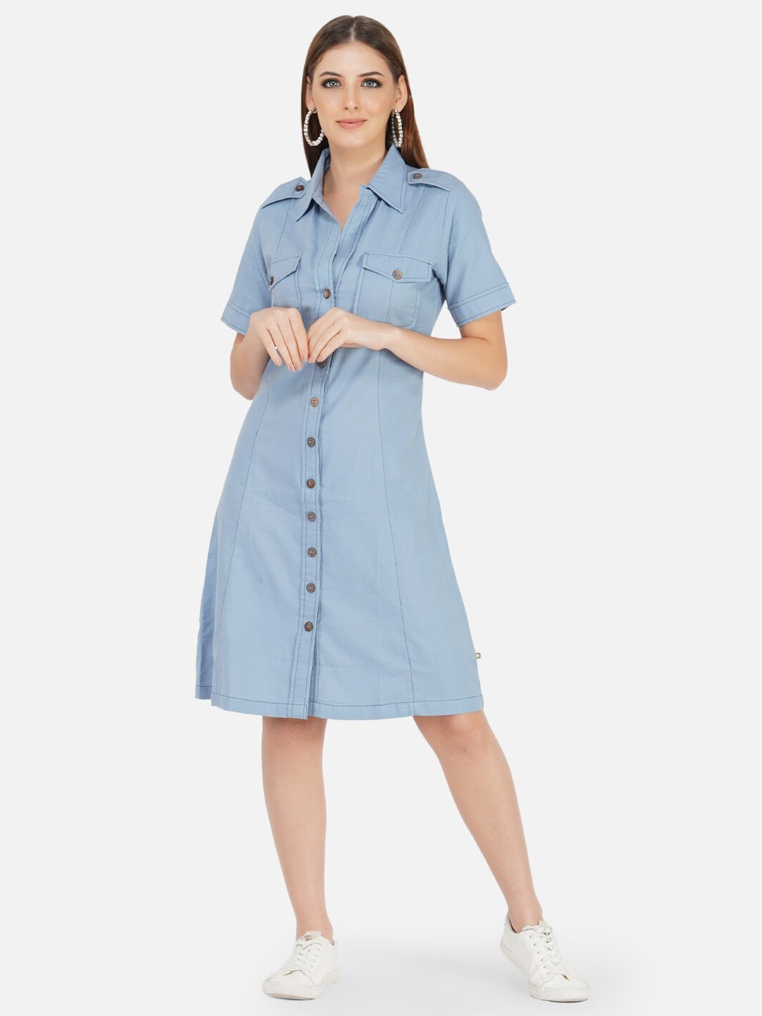 

FABNEST Blue Shirt Dress