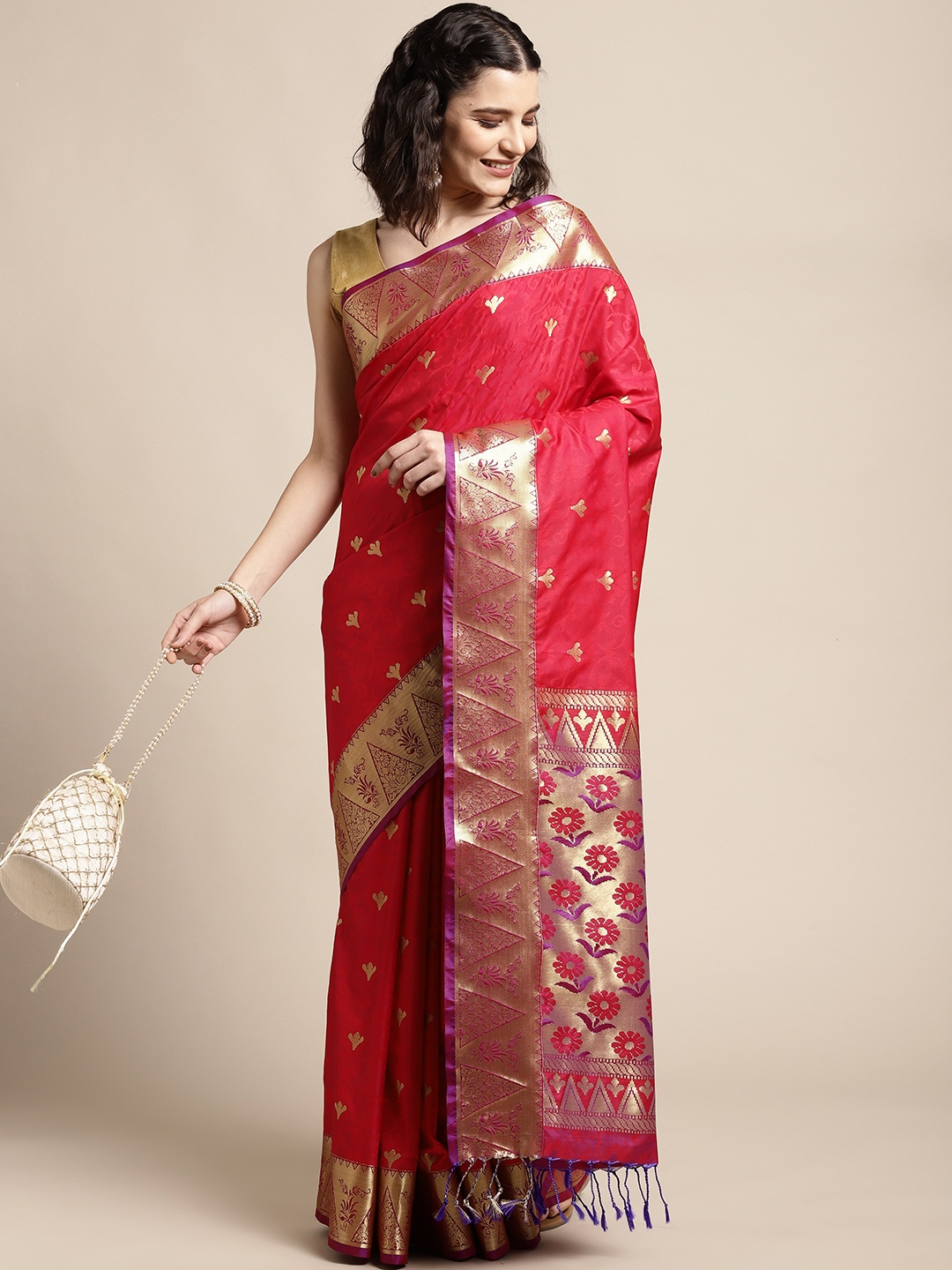 

Thara Sarees Pink Ethnic Motifs Zari Art Silk Kovai Saree