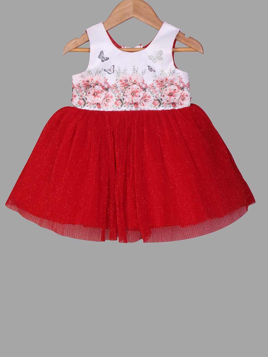 

Enfance Red & White Floral Printed Net Dress