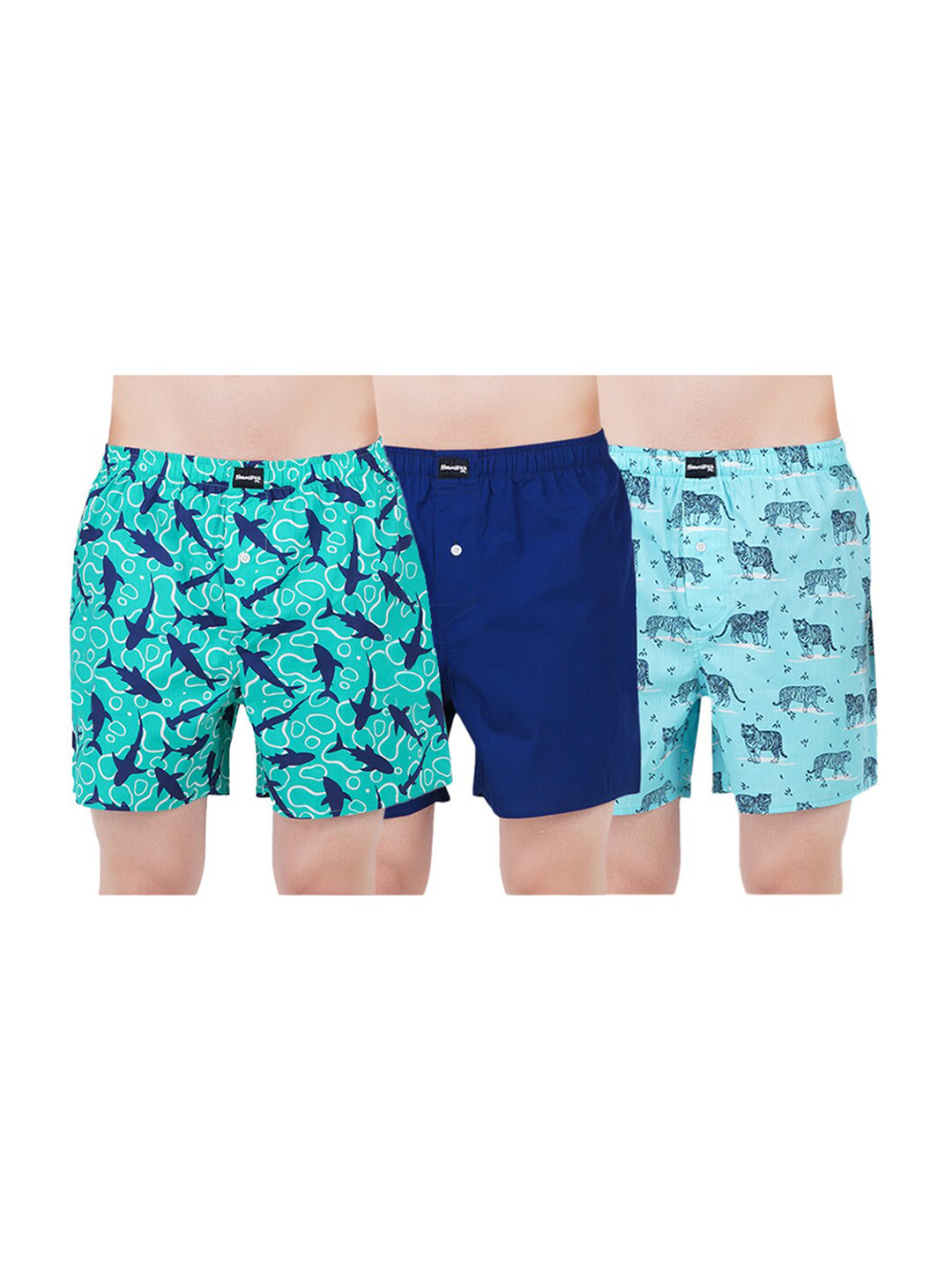 

Smugglerz Men Pack Of 3 Blue & White Printed Pure Cotton Lounge Shorts