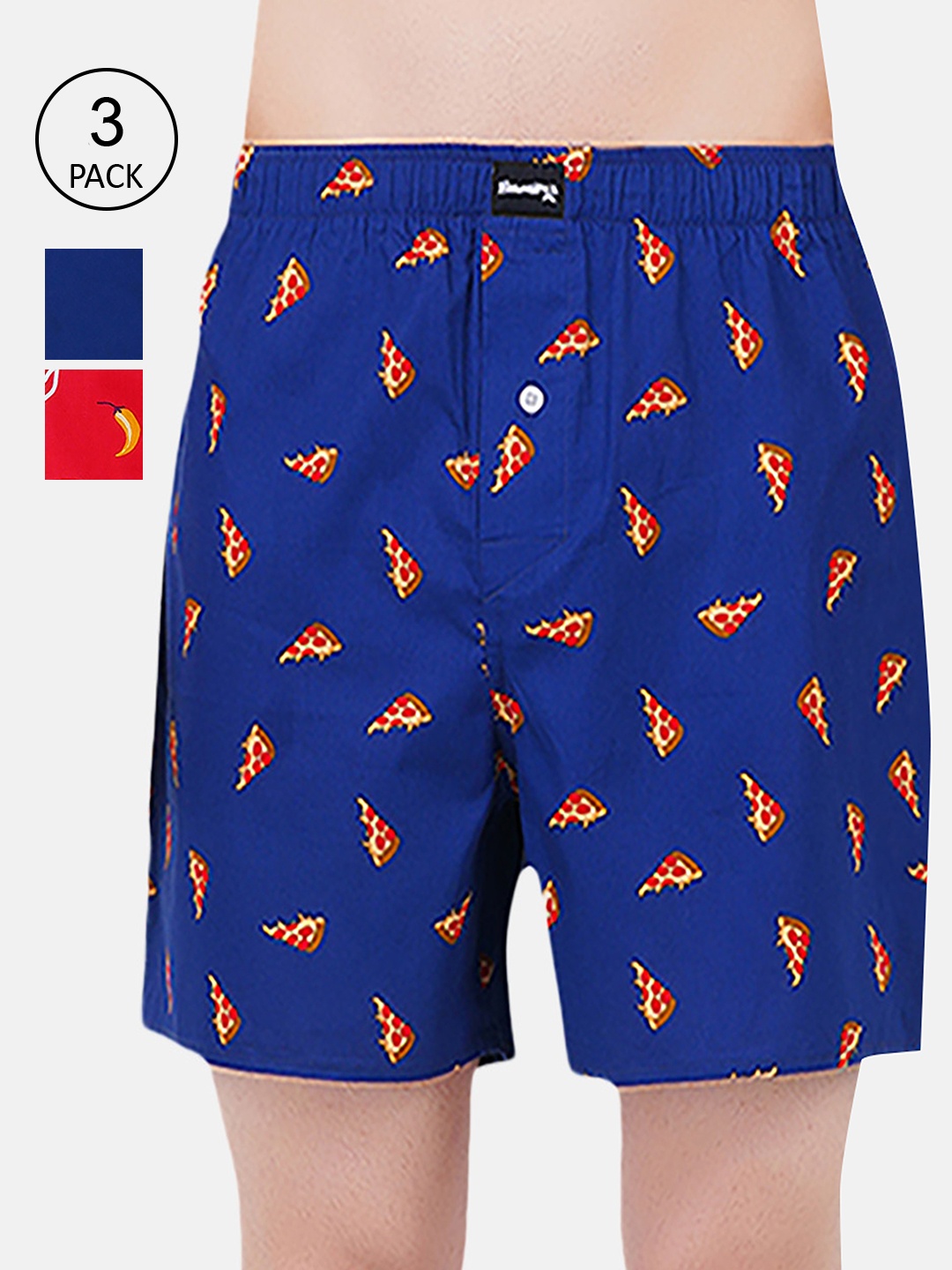 

Smugglerz Men Set Of 3 Navy Blue & Orange Printed Cotton Lounge Shorts