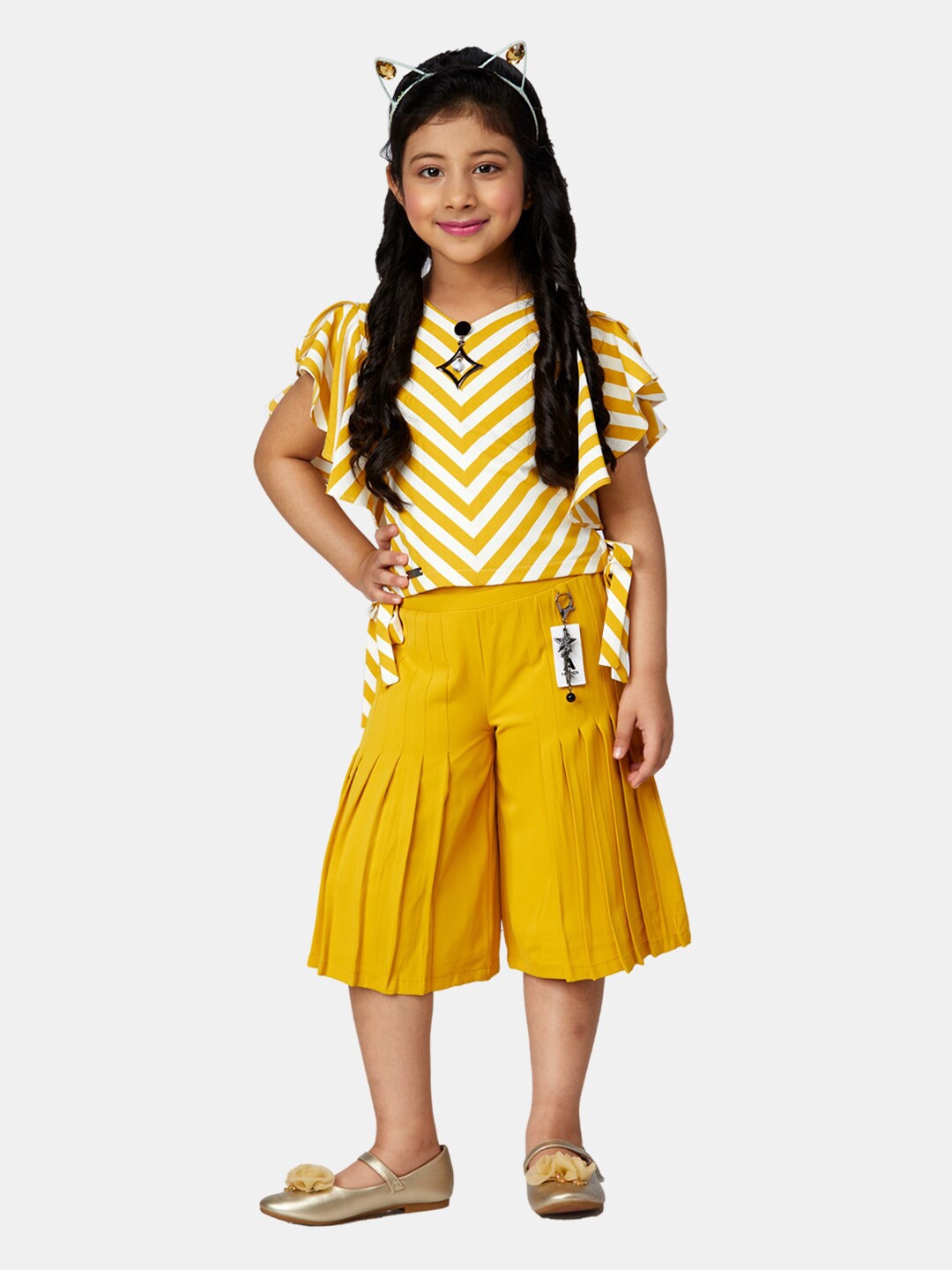 

Peppermint Girls Mustard & White Striped Top with Capris