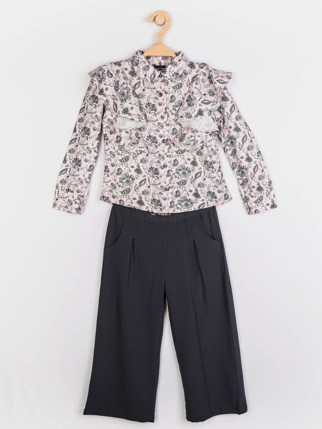 

Peppermint Girls Grey & Beige Printed Shirt with Trousers