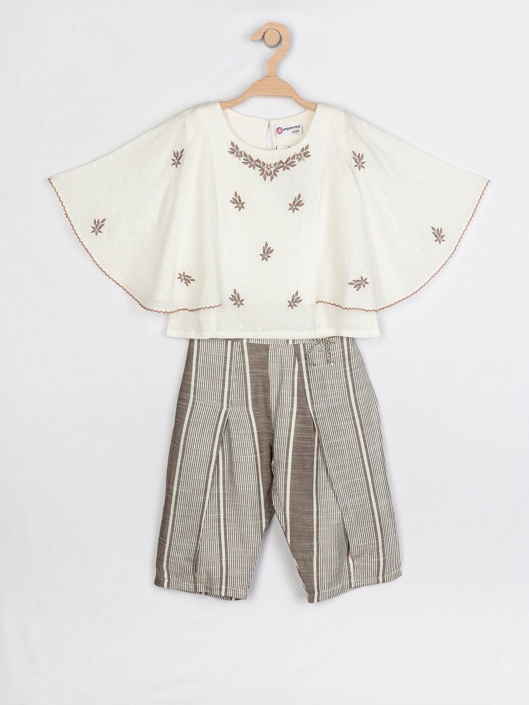 

Peppermint Girls Brown & Off White Top with Striped Trousers