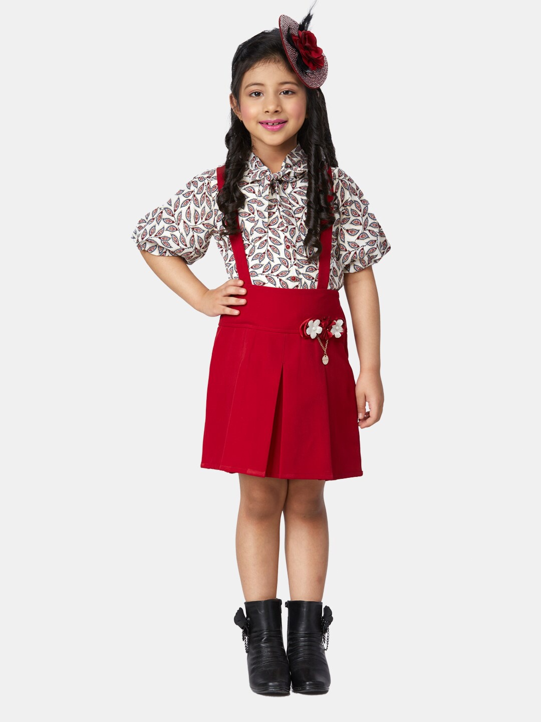 

Peppermint Girls Maroon & White Printed Top with Skirt