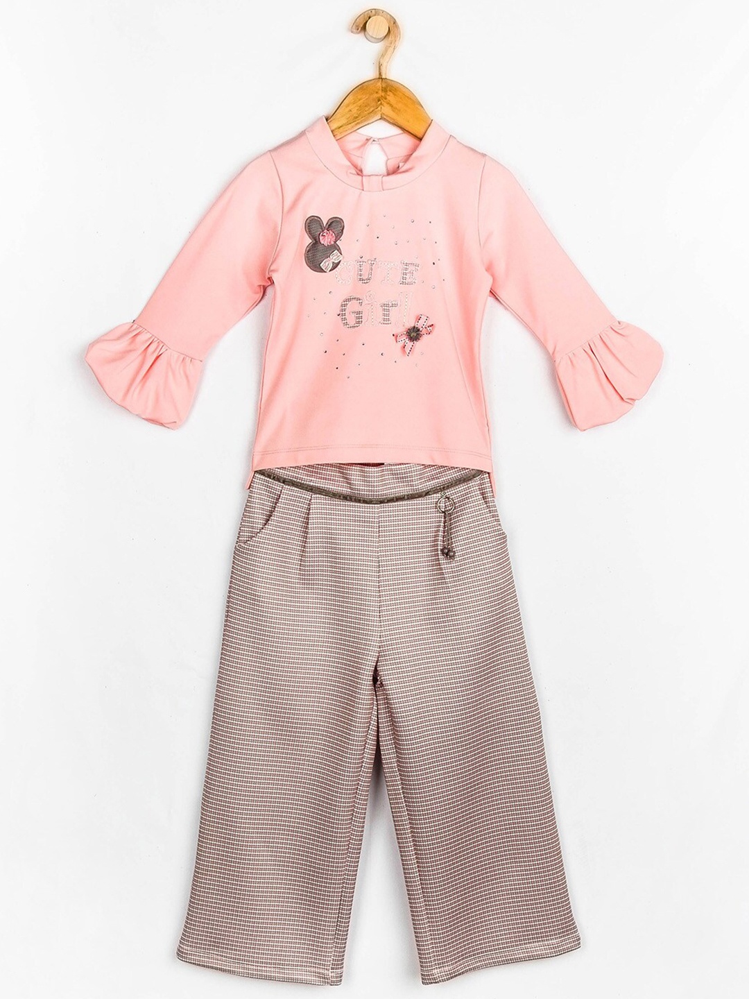 

Peppermint Girls Peach-Coloured & Brown Embellished Top with Palazzos