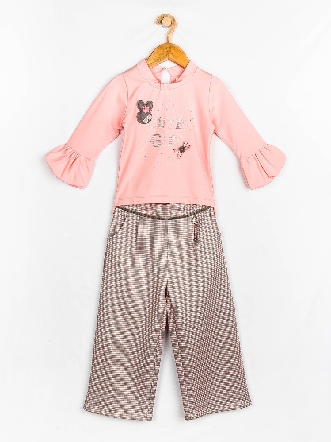 

Peppermint Girls Peach-Coloured & Beige Printed Top with Palazzos