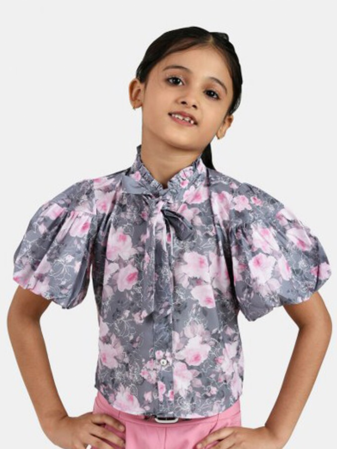 

Peppermint Girls Peach-Coloured & Grey Top with Trousers